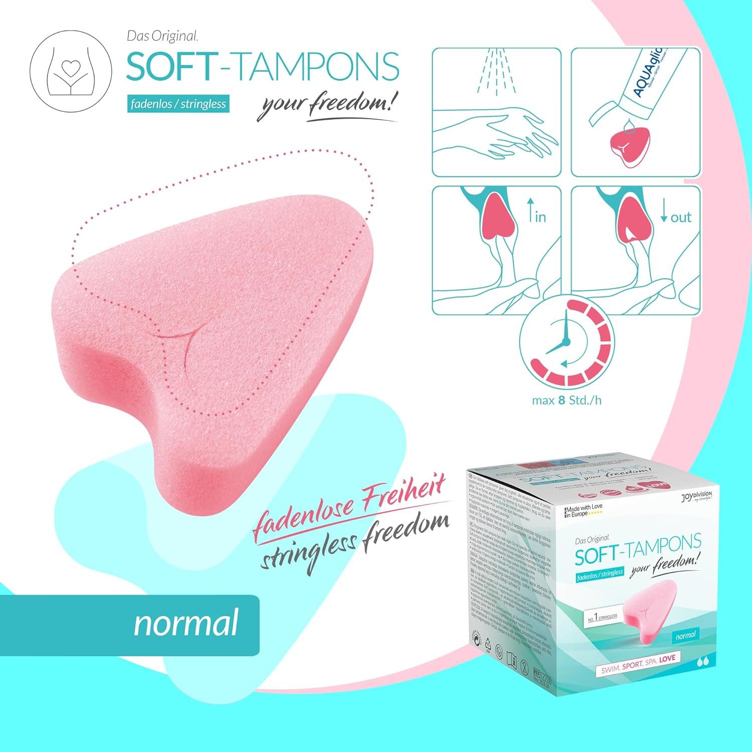 JOYDIVISION Tampons das Original, Soft Tampons, Fadenlose Freiheit, Normal Gr., 3-St., ohne Rückholfaden für Alltag, Sport und Spa