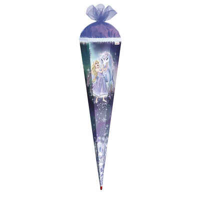 Roth Schultüte Königin im Eis mit Glitter & Glitzerborte, 85 cm, eckig, lilafarbiger Tüllverschluss, Zuckertüte für Schulanfang