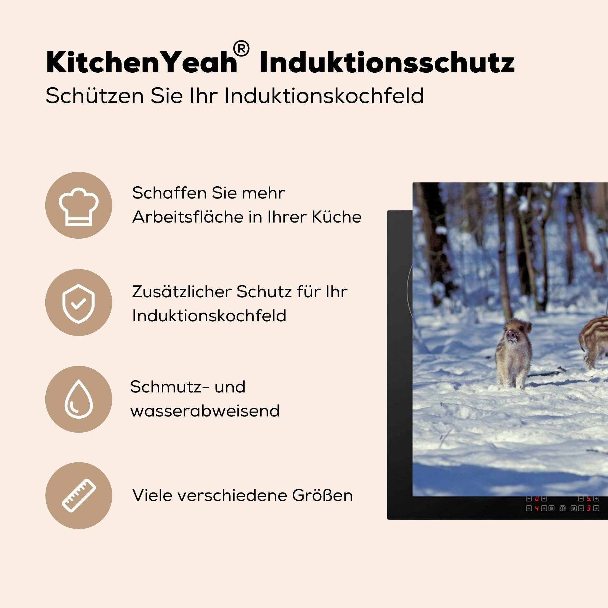 Schwein 81x52 Vinyl, die Induktionskochfeld MuchoWow Groß, für Ceranfeldabdeckung - Winter cm, tlg), - küche, Herdblende-/Abdeckplatte (1 Schutz