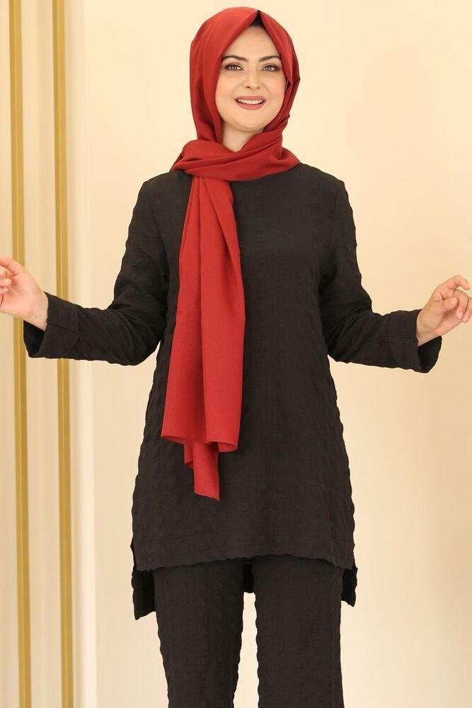 fashionshowcase Hosenanzug Sommerlicher Damen Longtunika-Anzug - Modischer Hijab Zweiteiler
