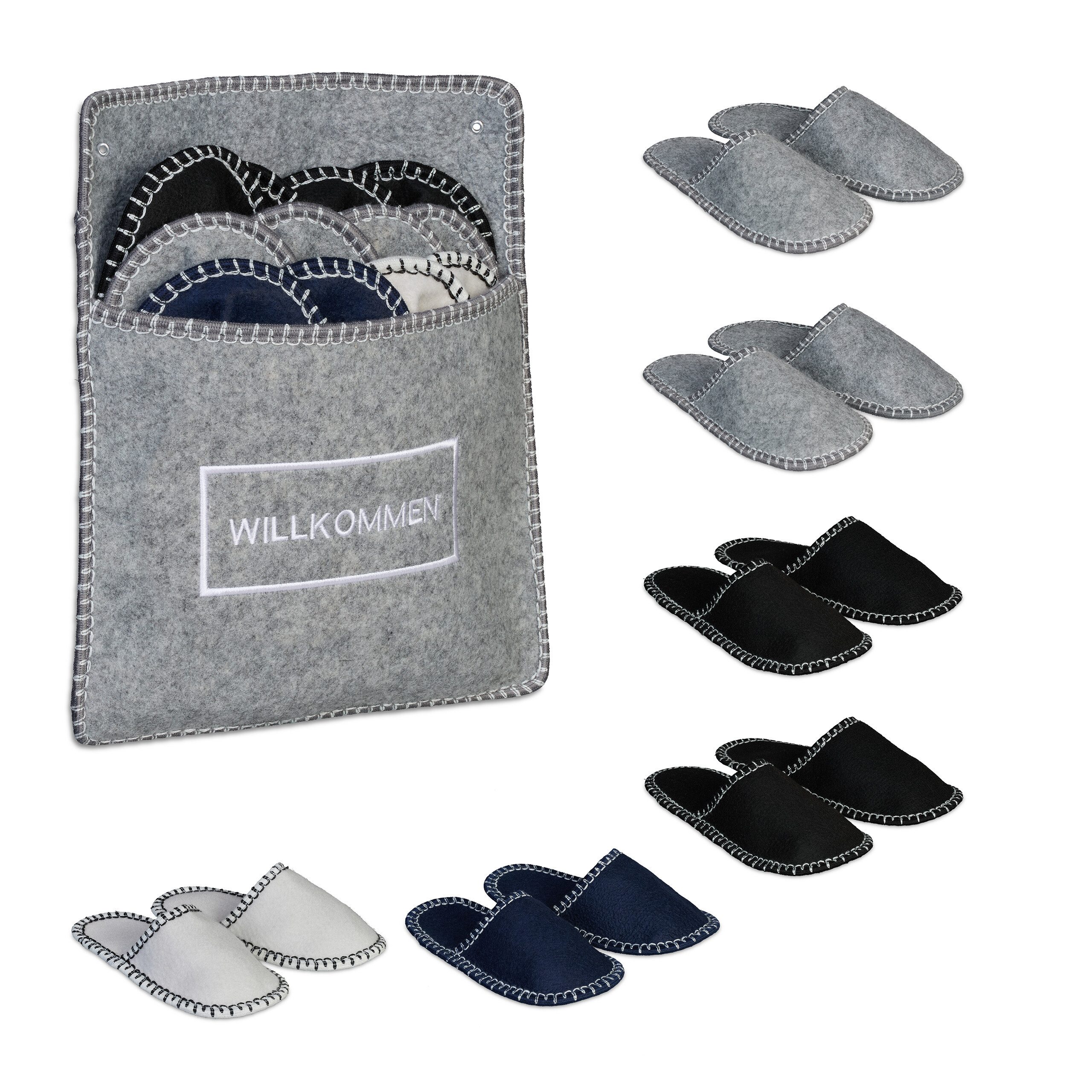 relaxdays 6 Paar Gästehausschuhe aus Filz Hausschuh