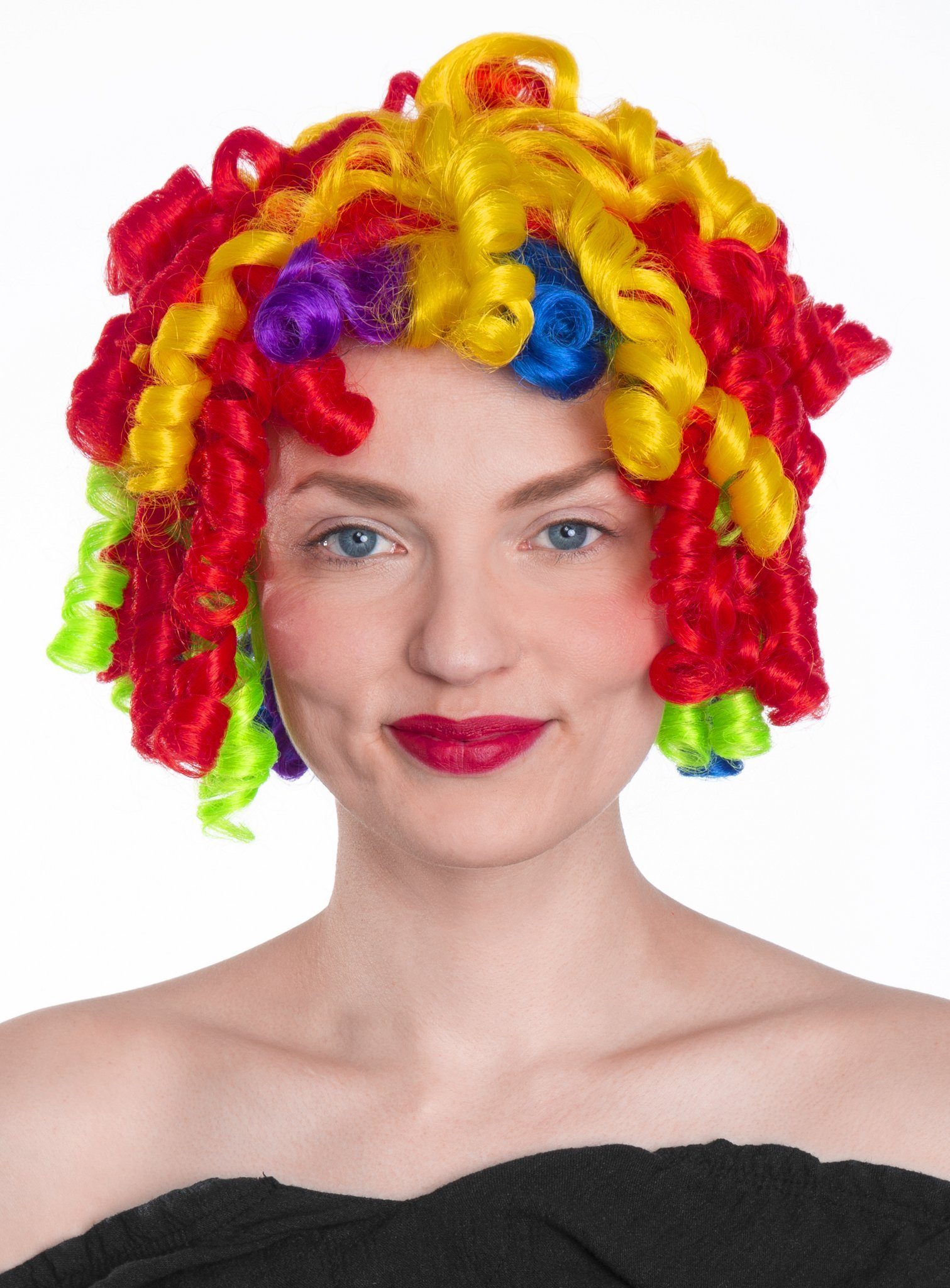 Maskworld Kostüm-Perücke Regenbogen Clown Perücke - Faschings Kostüm Perück, Hochwertige Kunsthaar-Perücke für knallbunte Clowns