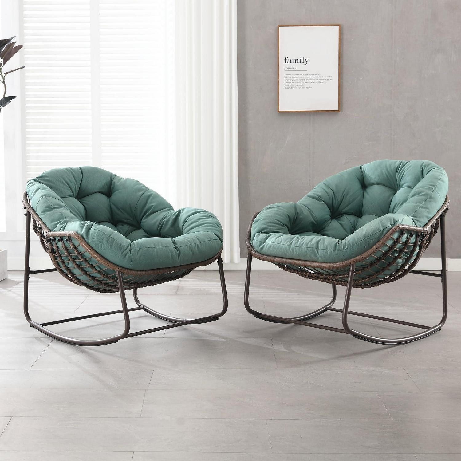 LuxusKollektion Schaukelsessel Schaukelstuhl Set Papasan Ei Wohnzimmer Garten Grasgrün 2 Stück