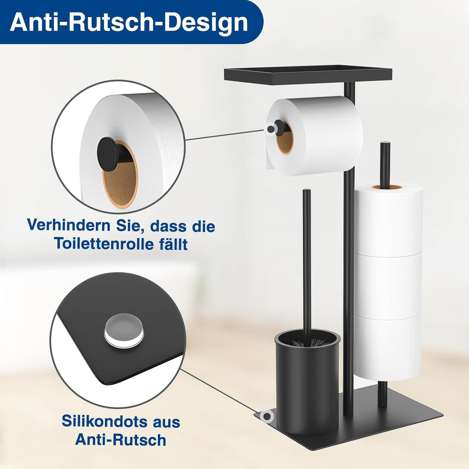 FELIXLEO Brausegarnitur Edelstahl WC Garnitur Stehend mit Klobürste Papierhalter Tablett