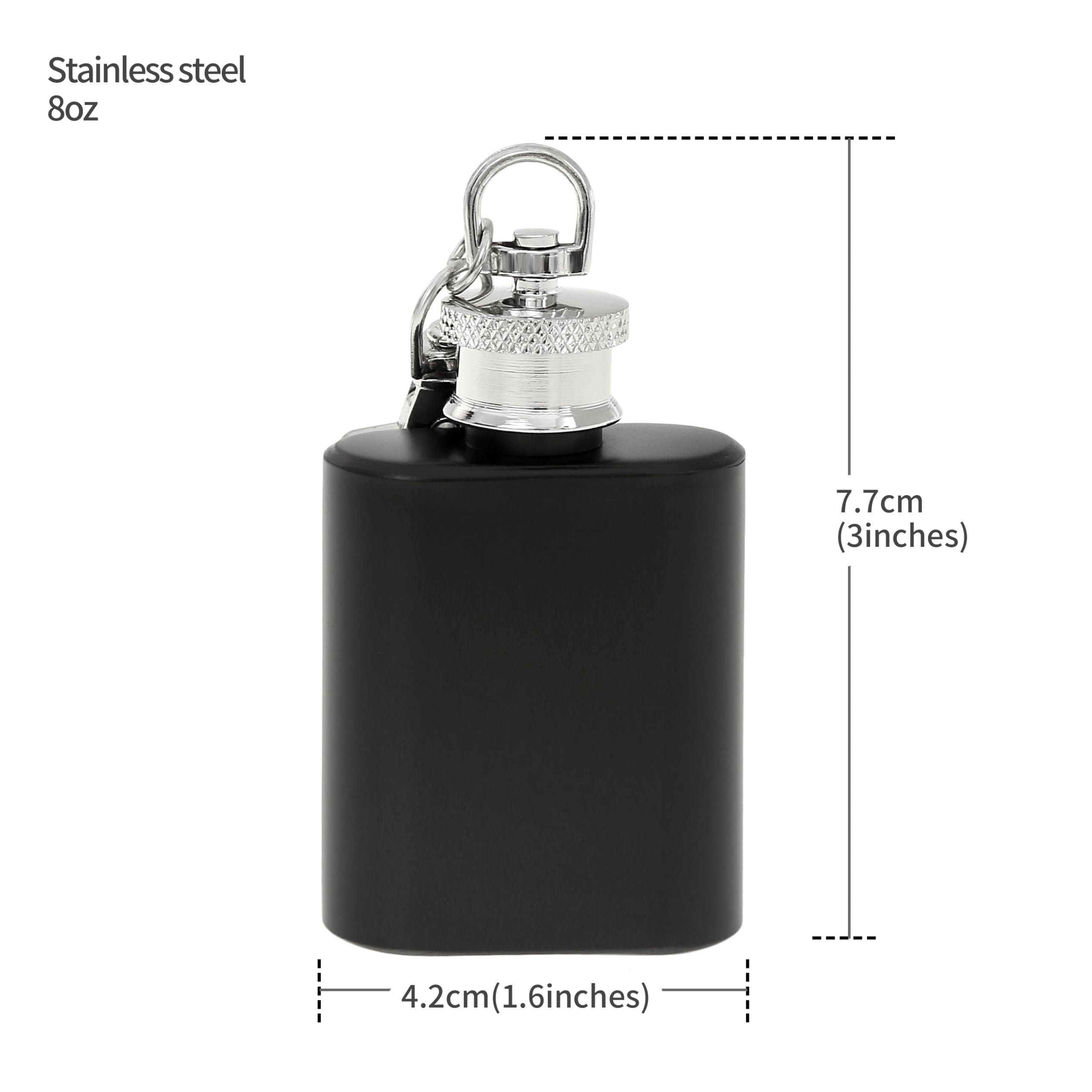 Flanacom Flachmann Mini Schlüsselanhänger Schwarz Silber Grün Edelstahl, Klein 1oz (30ml) Geschenke für Männer Adventskalender, 10 x 7 x 7 cm