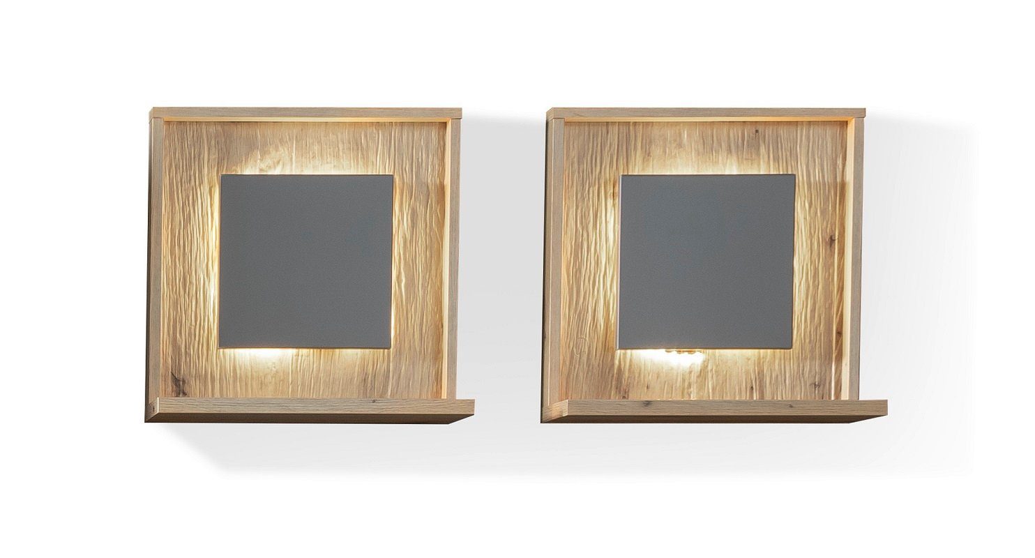 (4-St) Lizzano, Wohnkombination 3-teilig, MCA 1 furniture LED, Wohnwand / Balkeneiche Grey, Royal