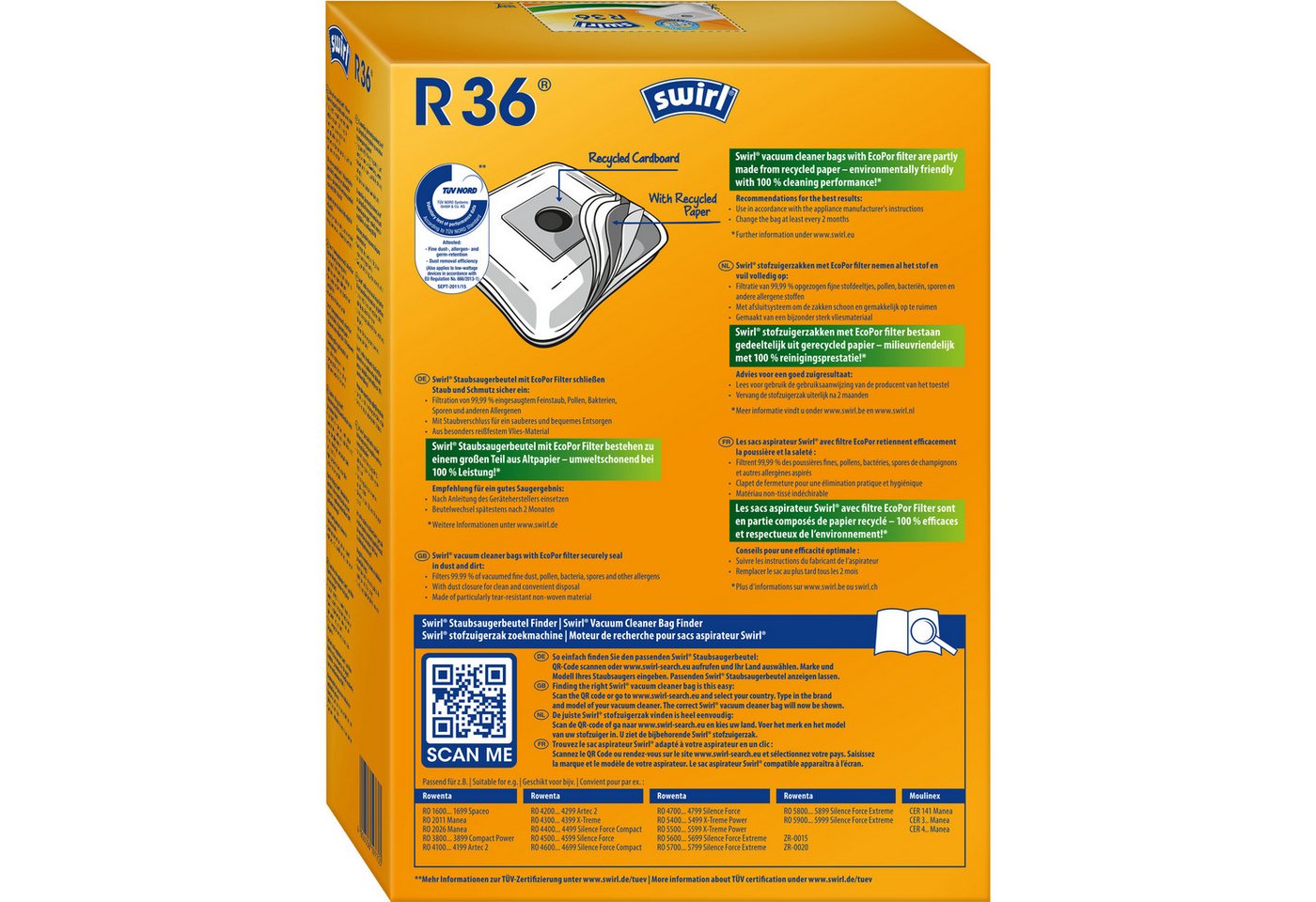 Thumbnail - Swirl Staubsaugerbeutel R 36 EcoPor® für Rowenta Moulinex 12 Beutel, passend für Rowenta