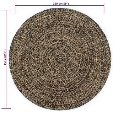 Teppich Handgefertigt Jute Schwarz und Natur 150 cm, furnicato, Runde