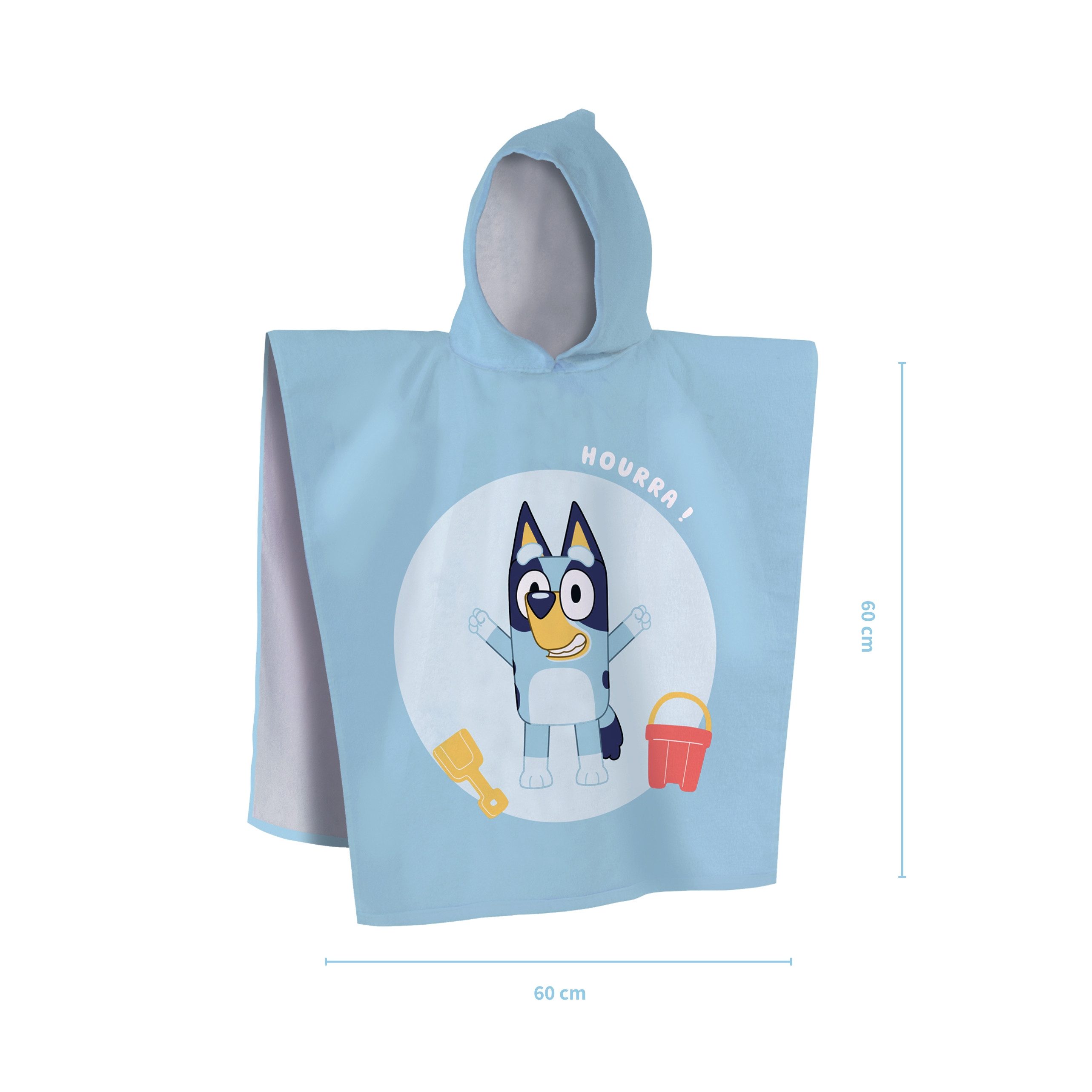 MTOnlinehandel Badeponcho Bluey 60x60 cm, Kinder Poncho mit Kapuze, weich & saugstark, 100% Baumwolle, Kapuze, schenkt Wärme, trocknet sanft und sorgt für geborgene Wohlfühlmomente