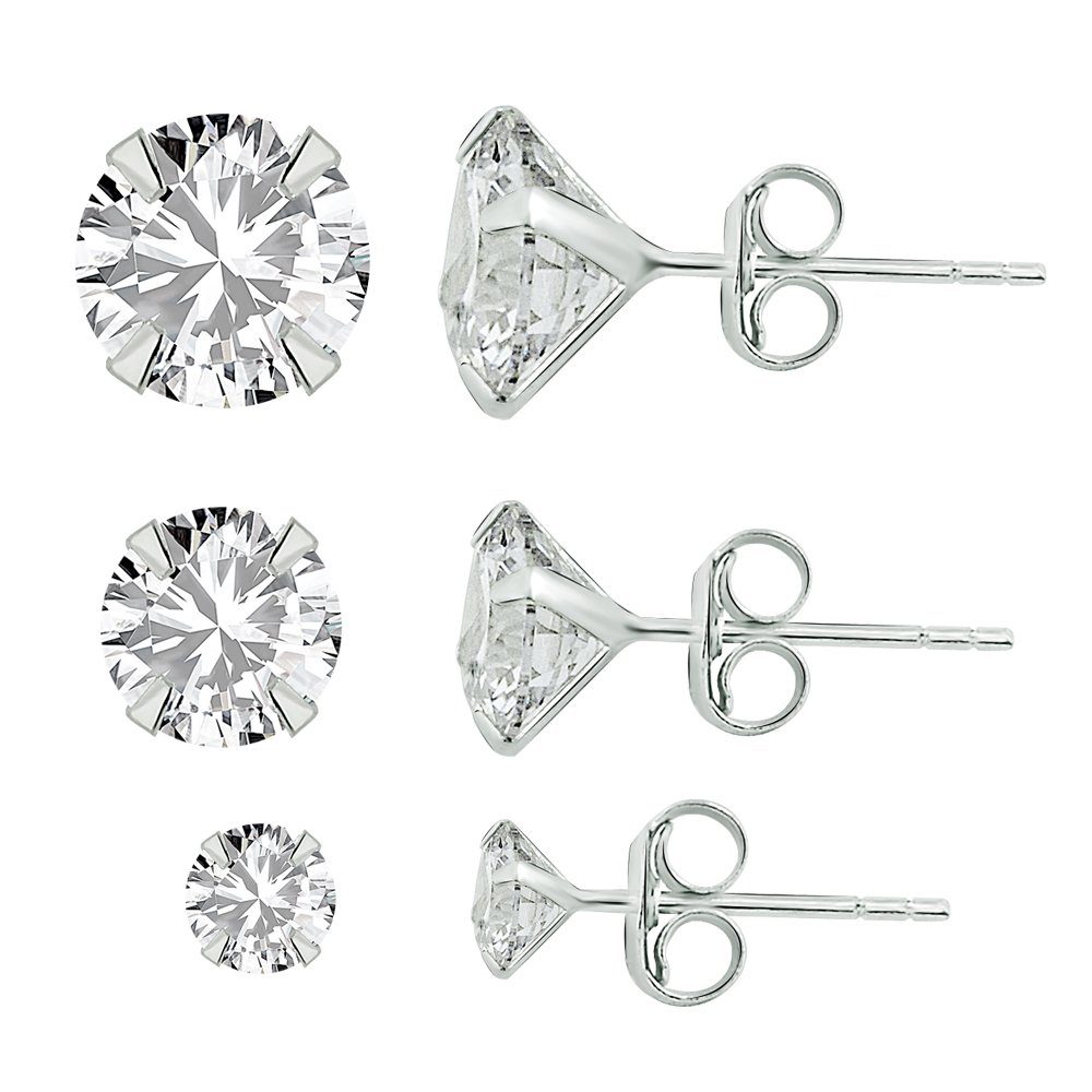 Karisma Paar Ohrstecker Damen 925 Sterling Silber Zirkonia Stein Diamant  Ohrringe Stecker Weiss - 8mm