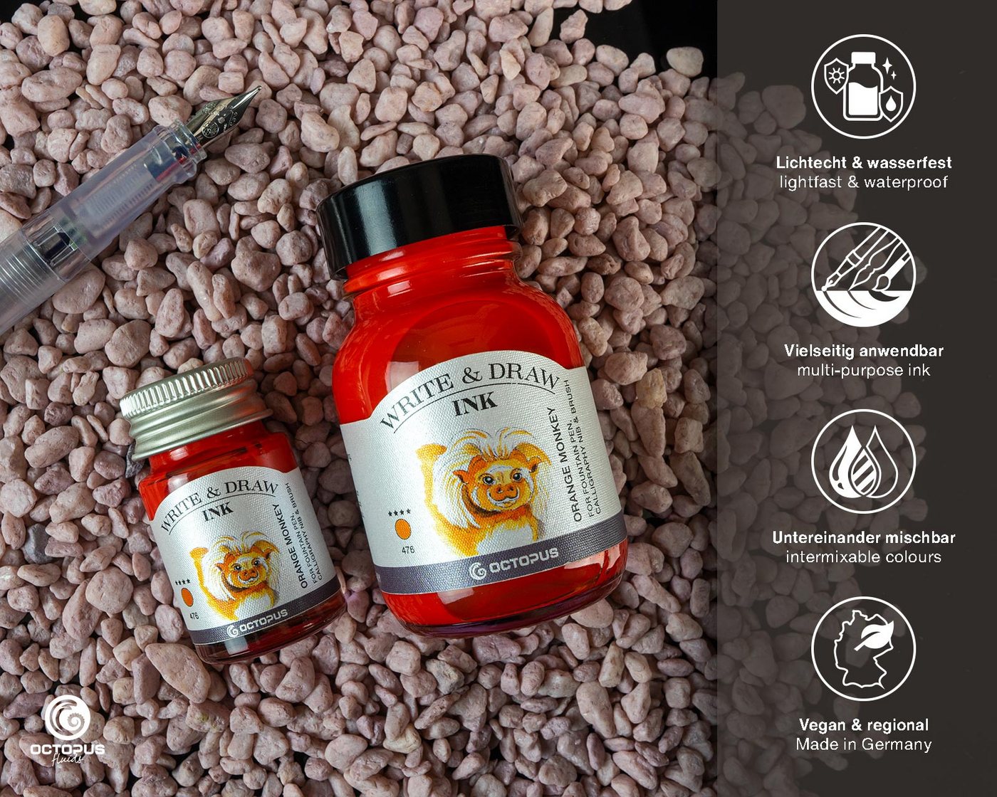 Thumbnail - OCTOPUS Fluids Write and Draw Ink Orange Monkey, Schreib- und Zeichentinte, 10ml Tintenglas (Set, 0-tlg)