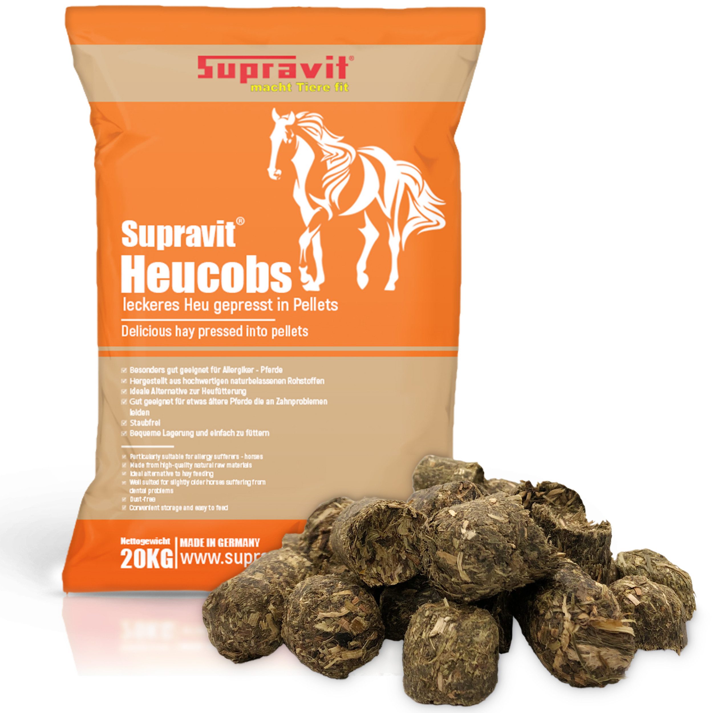 Supravit Heucobs 20kg - Pferdefutter gut geeignet für Allergiker - staubfrei Heucobs, Ergänzungsfutter für: Pferd