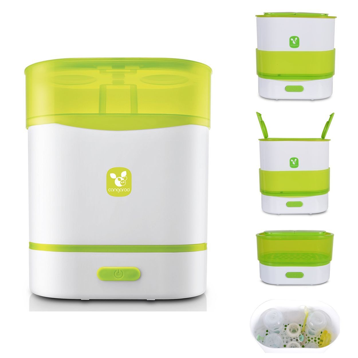 Cangaroo Dampfsterilisator 3 in 1, Flaschenwärmer, Dampfgarer, für 6 Flaschen, Messbecher, Gummifüße