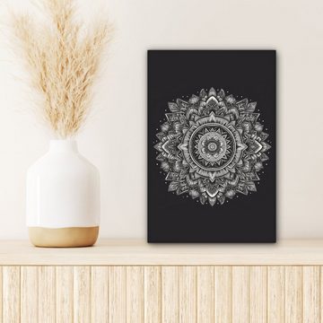 OneMillionCanvasses® Leinwandbild Mandala - Schwarz und weiß - Blumen - Böhmisch - Natur, (1 St), Leinwandbild fertig bespannt inkl. Zackenaufhänger, Gemälde, 20x30 cm