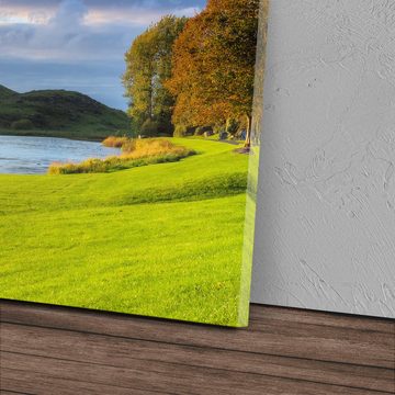 Sinus Art Leinwandbild 120x80cm Wandbild auf Leinwand Natur See Berge grüne Wiese Landschaft, (1 St)