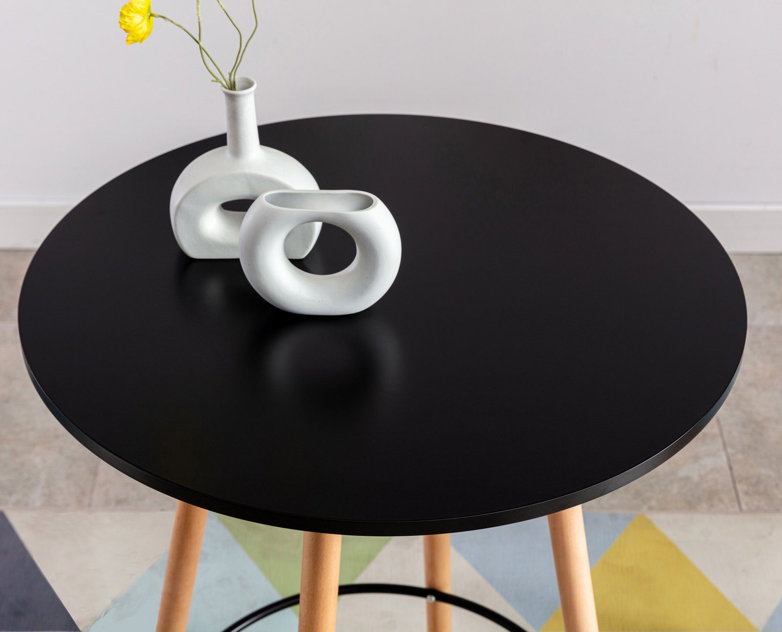 rund, Tischplatte Buchenholz Gestell runde & CLP Bartisch aus schwarz Nerja