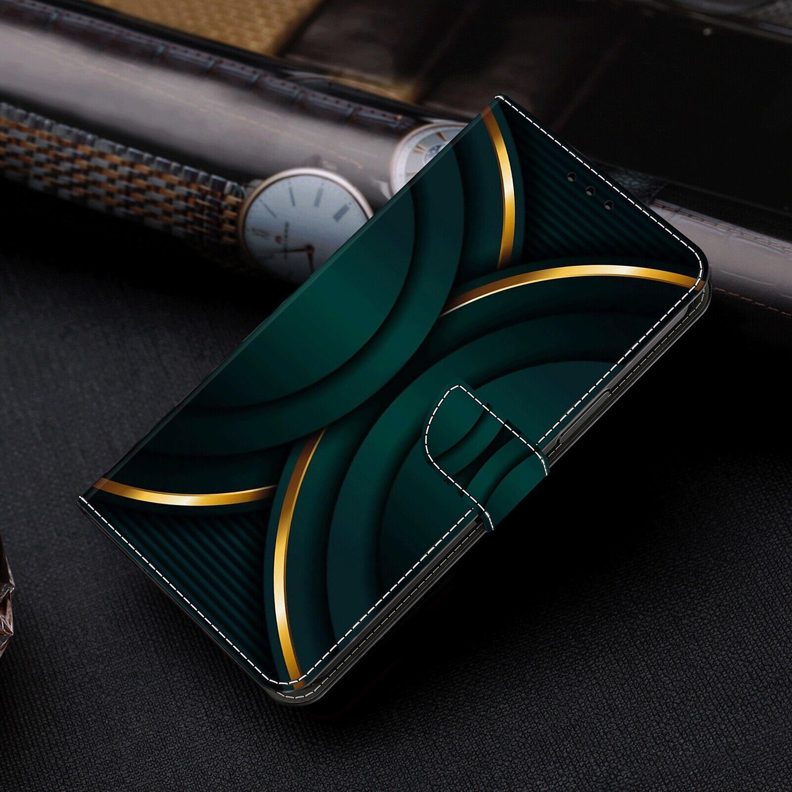 CLM-Tech Handytasche für Samsung Galaxy A54 5G Hülle Tasche aus Kunstleder Klapphülle (schwarz goldene Kontur, Handyhülle Wallet Flip Case Cover Etui), Schutzhü – Bild 5 von 5