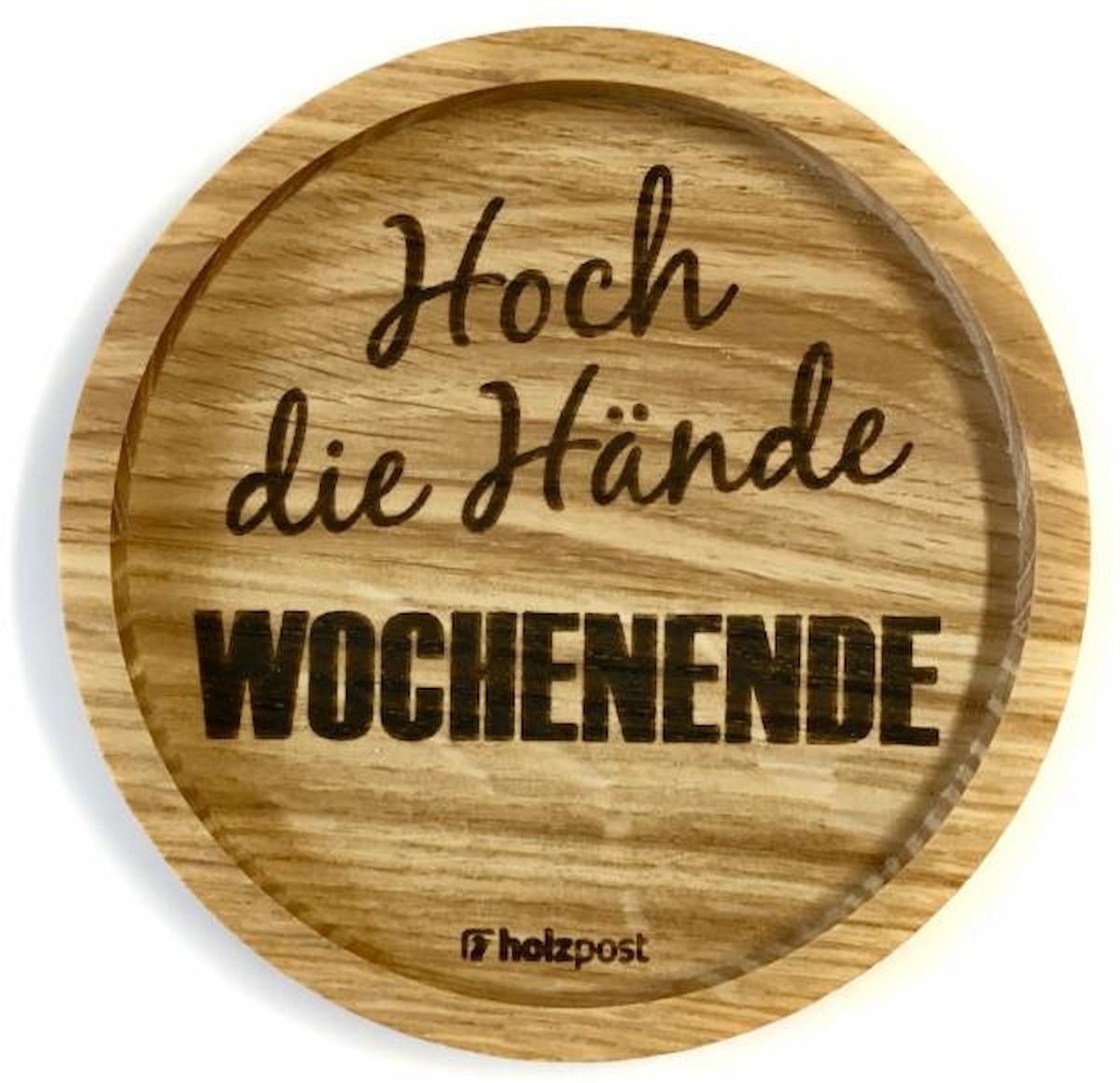 holzpost GmbH Getränkeuntersetzer Wochenende, 1-tlg., massives Eichenholz, Runde Einkerbung