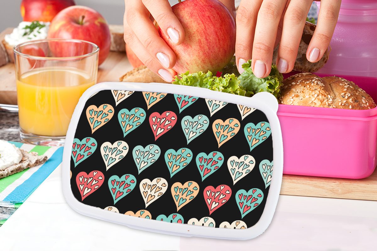 Kinder, rosa Muster Snackbox, (2-tlg), - Kunststoff Herz Kinder Lunchbox - - Mädchen Brotdose - für Herzen Erwachsene, Brotbox Mädchen Kunststoff, Mädchen, Mädchen, - - MuchoWow