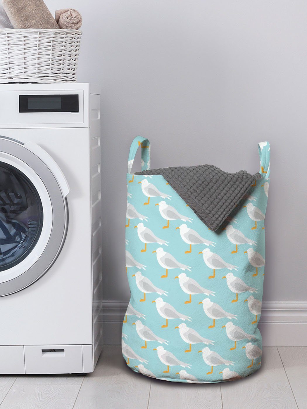 Waschsalons, für in Wäschesäckchen mit Griffen Möwe Abakuhaus Vögel Cartoon Wäschekorb Kordelzugverschluss