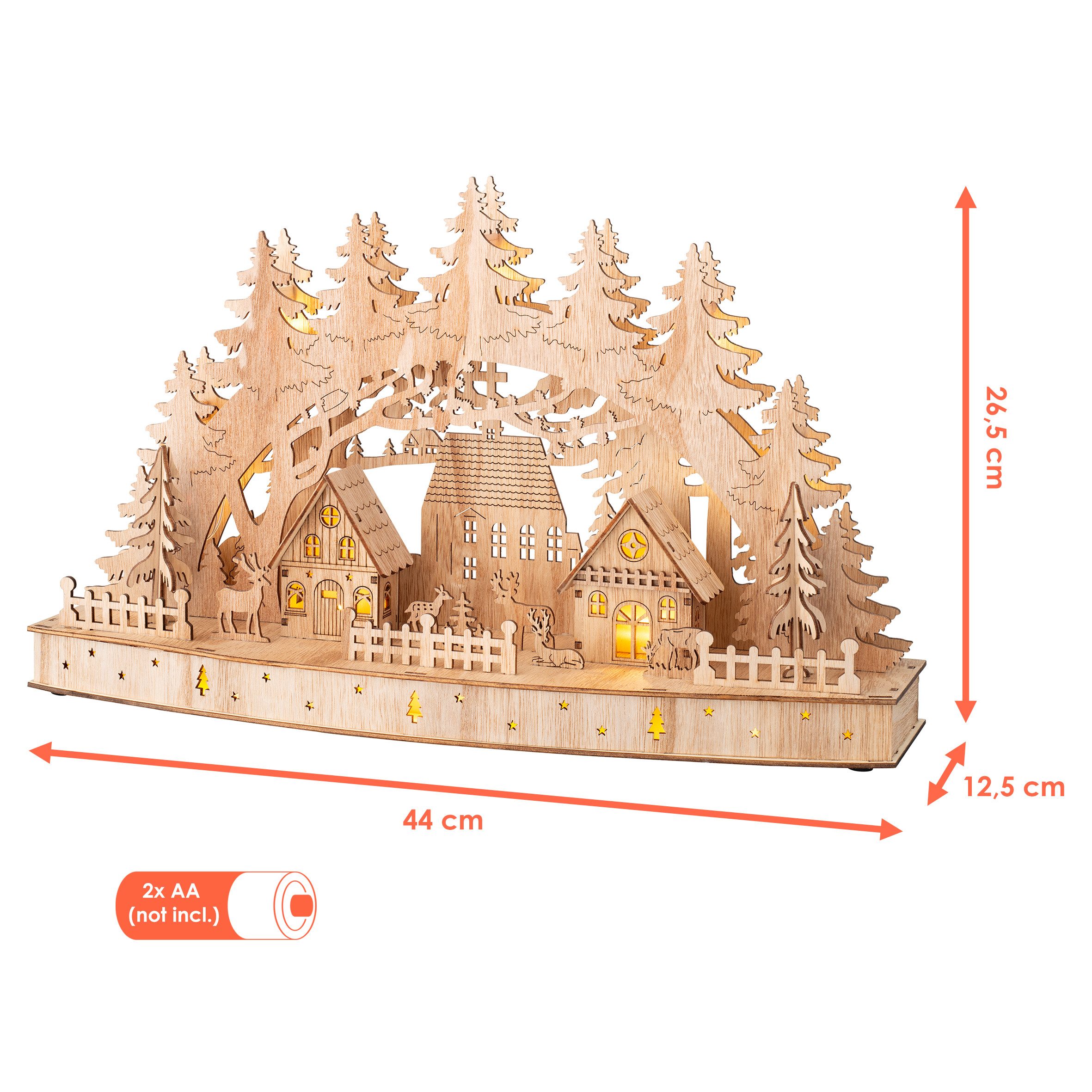 Spetebo LED Schwibbogen Weihnachtsdorf 44 x 26 cm warm weiß beleuchtet (1-tlg), mit Timer