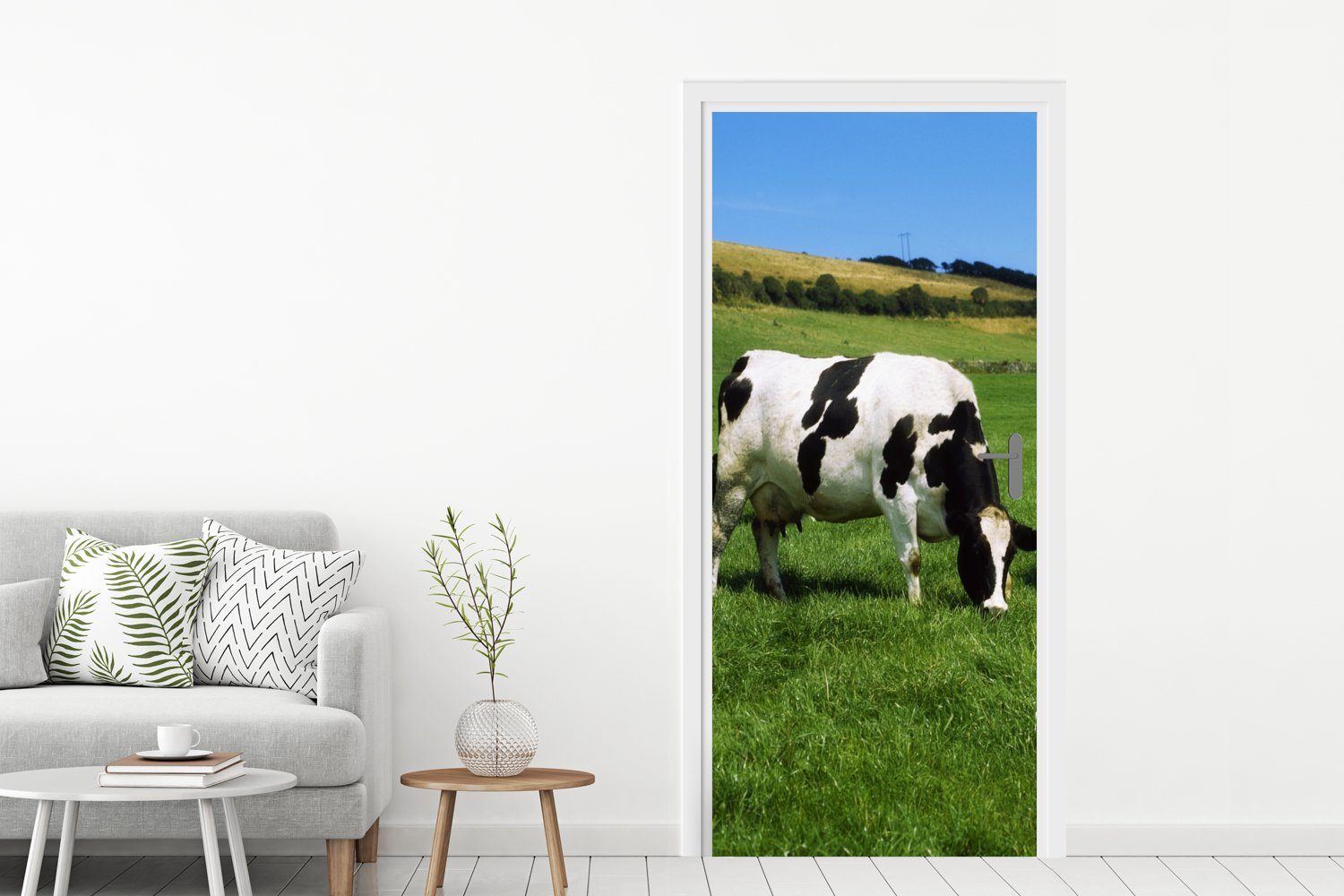 MuchoWow Türtapete Kuh - Tiere bedruckt, - Türaufkleber, für Tür, 75x205 Gras, St), Matt, Fototapete (1 cm