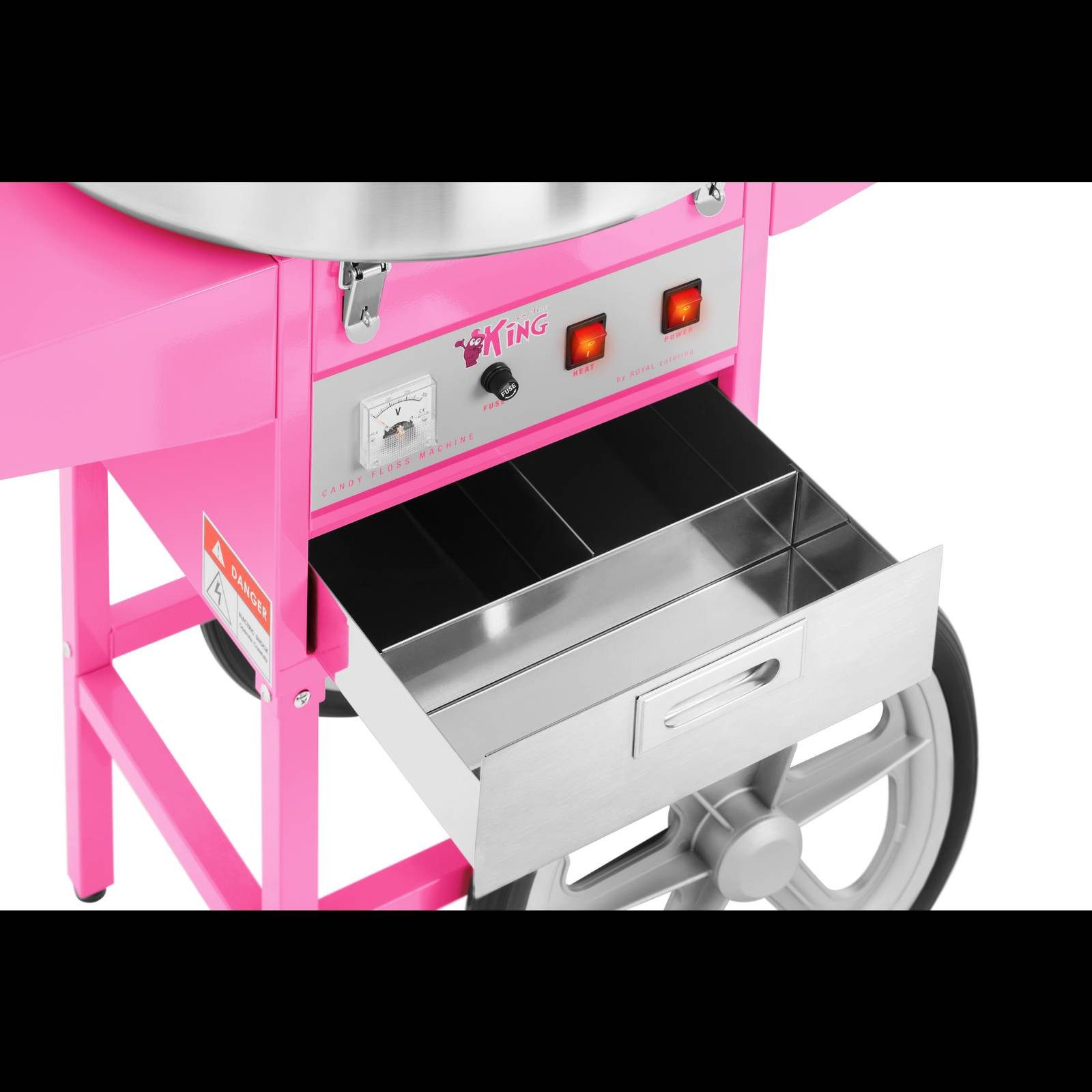 Royal Catering Zuckerwattemaschine Zuckerwattegerät mit Wagen Ø 52 cm Zuckerwatte Automat 1200 W pink