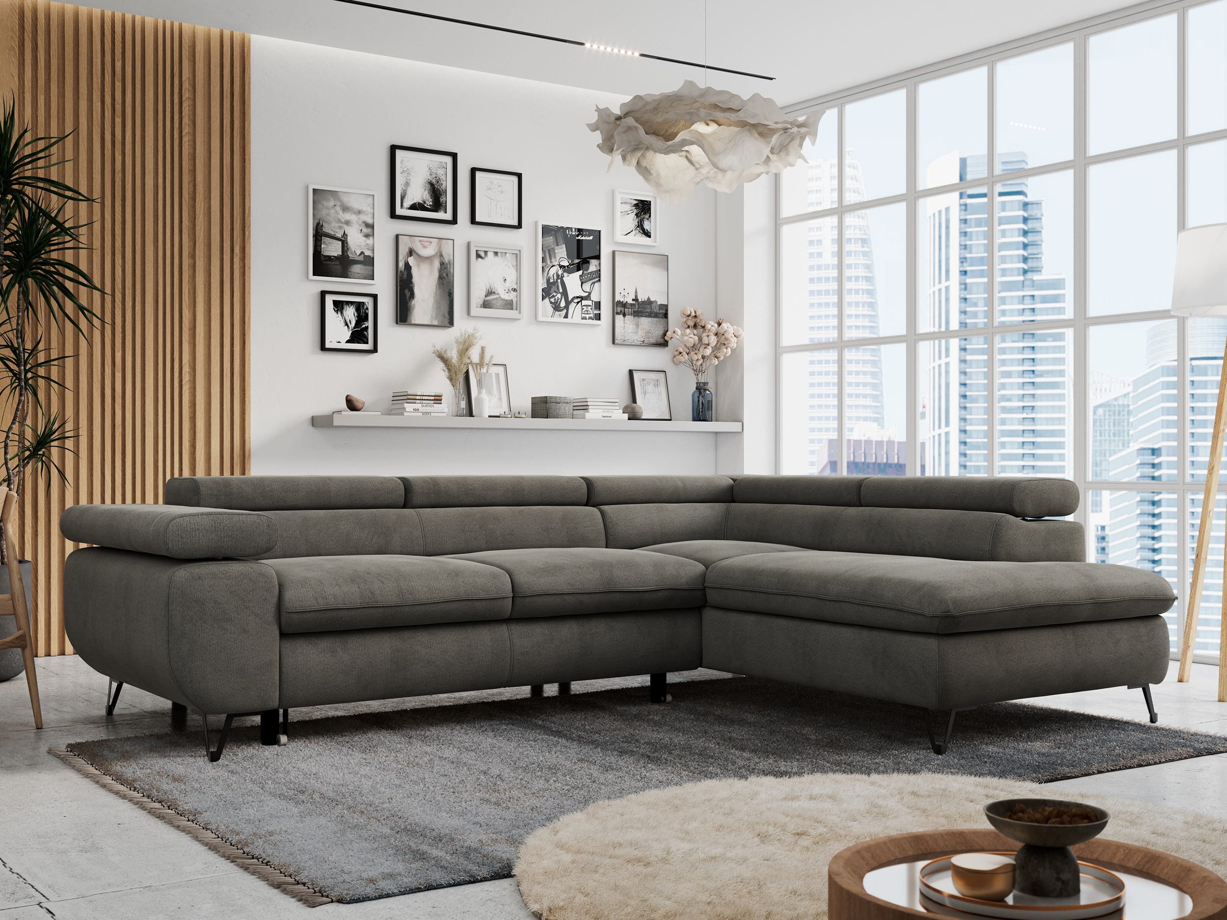 MKS MÖBEL Ecksofa PETER L, Set, Ecksofa L-form, HR35-Schaum, Wellenfederkern, Bettfunktion, Einstellbare Kopfstützen, Bettkasten