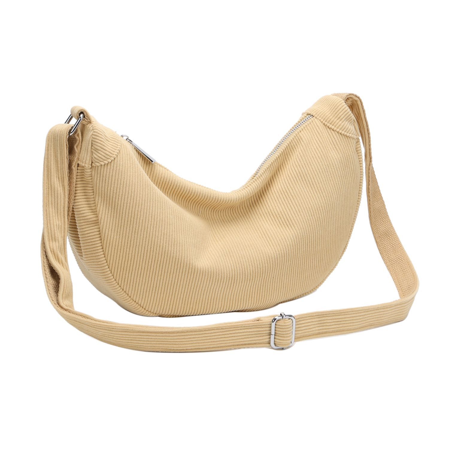 ITALYSHOP24 Schultertasche Damen Halbmond Tasche aus Cord Body Bag Umhängetasche CrossOver Urlaub, Crossbody Runde Cordtasche MOON Brust Slingtasche Freizeit Unisex Bag