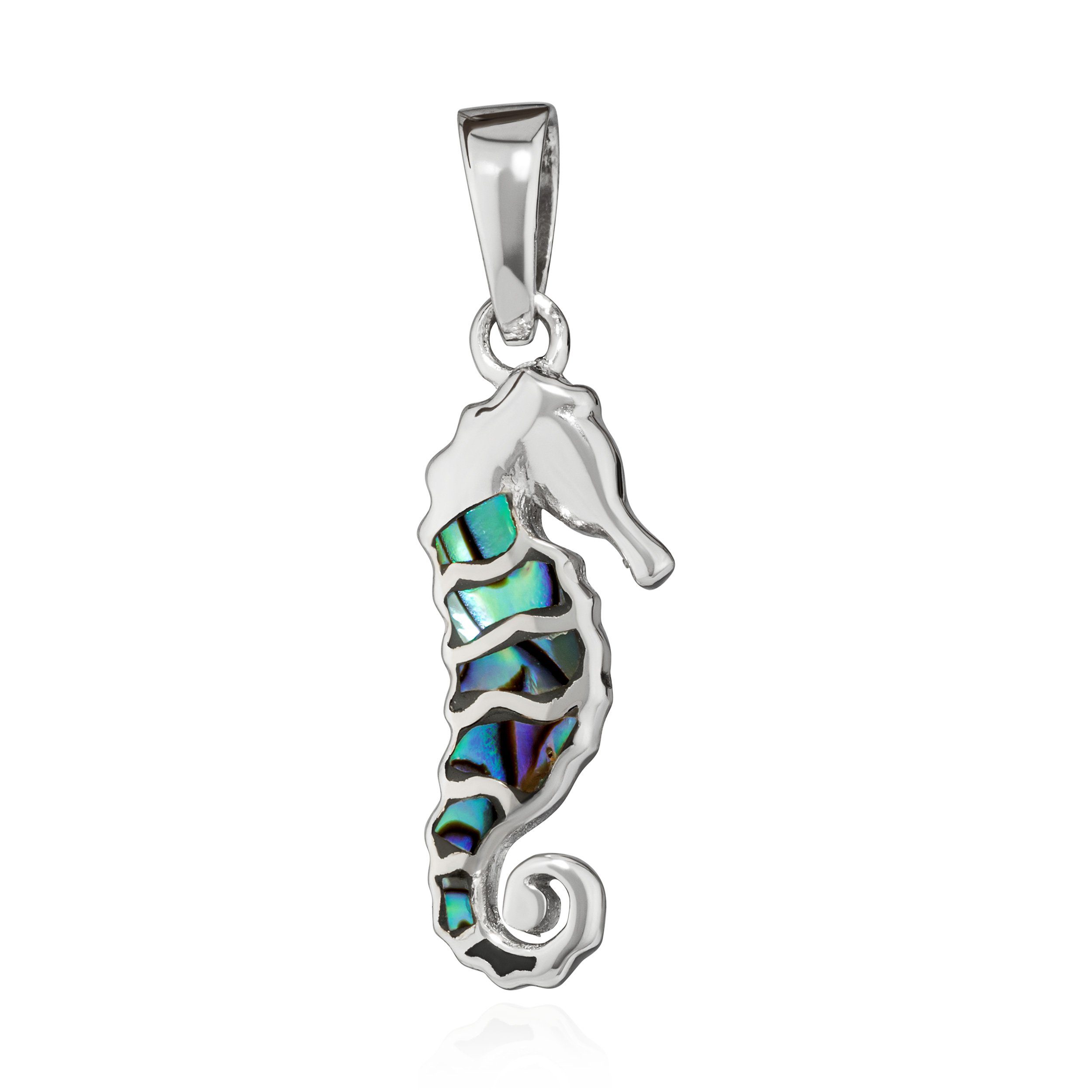 Kettenanhänger Kettenanhänger Seepferd Abalone Perlmutt blau 925 Silber 20x7mm Amulet