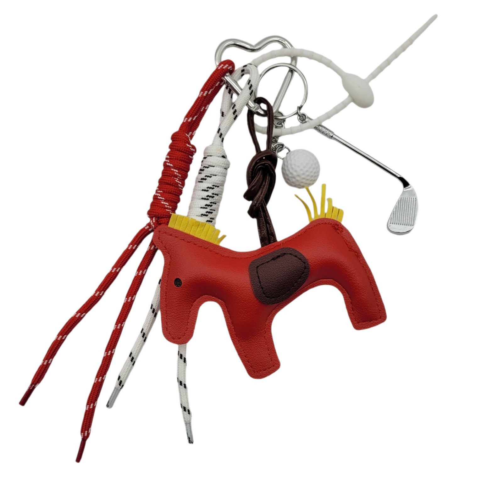 Lemasi Taschenanhänger Anhänger Charm mit Pferd, Golf, 25 cm, geflochtene Kordeln, rot