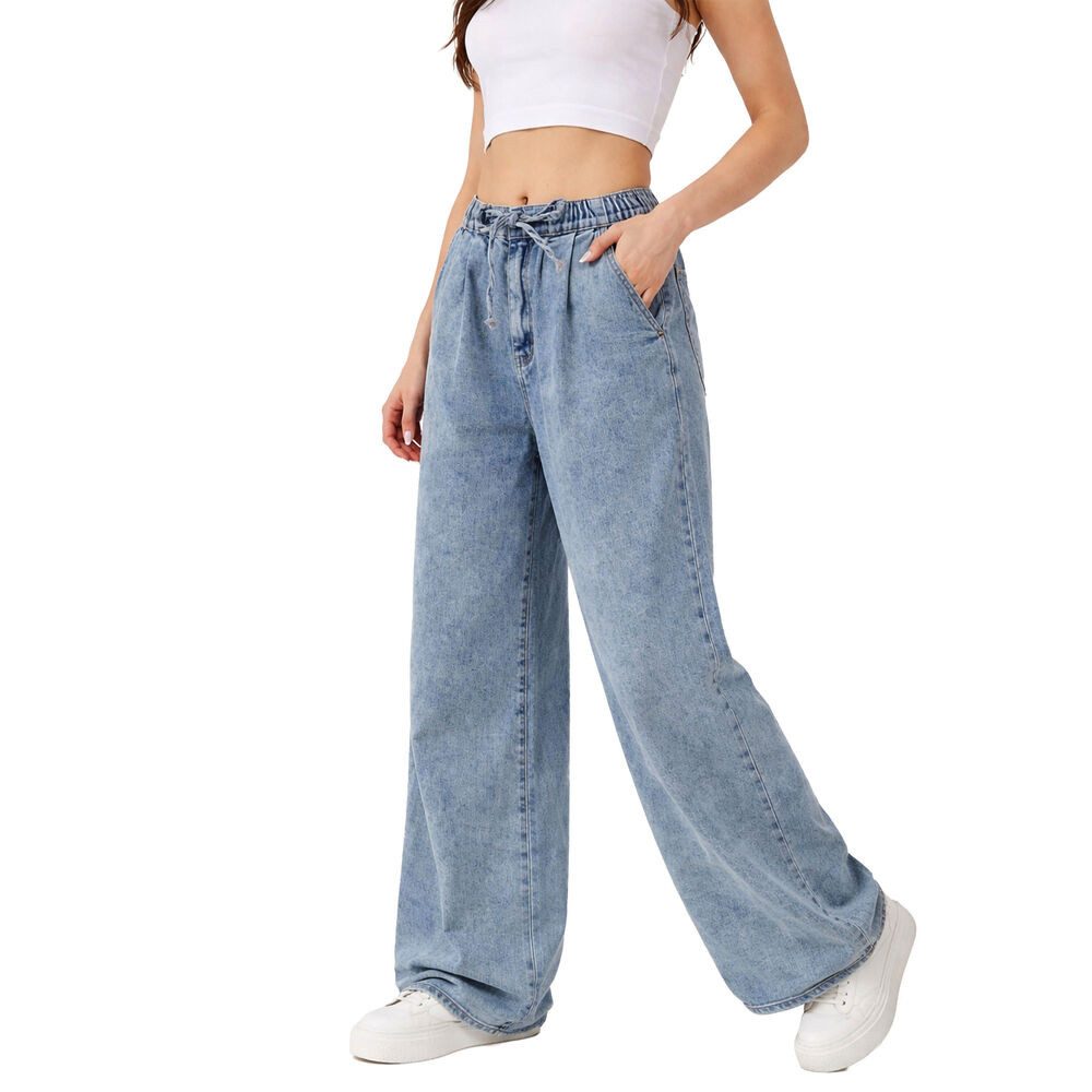 Ital-Design Weite Jeans Moderne Weitgeschnittene Jeans mit Kordelzug für Da günstig online kaufen