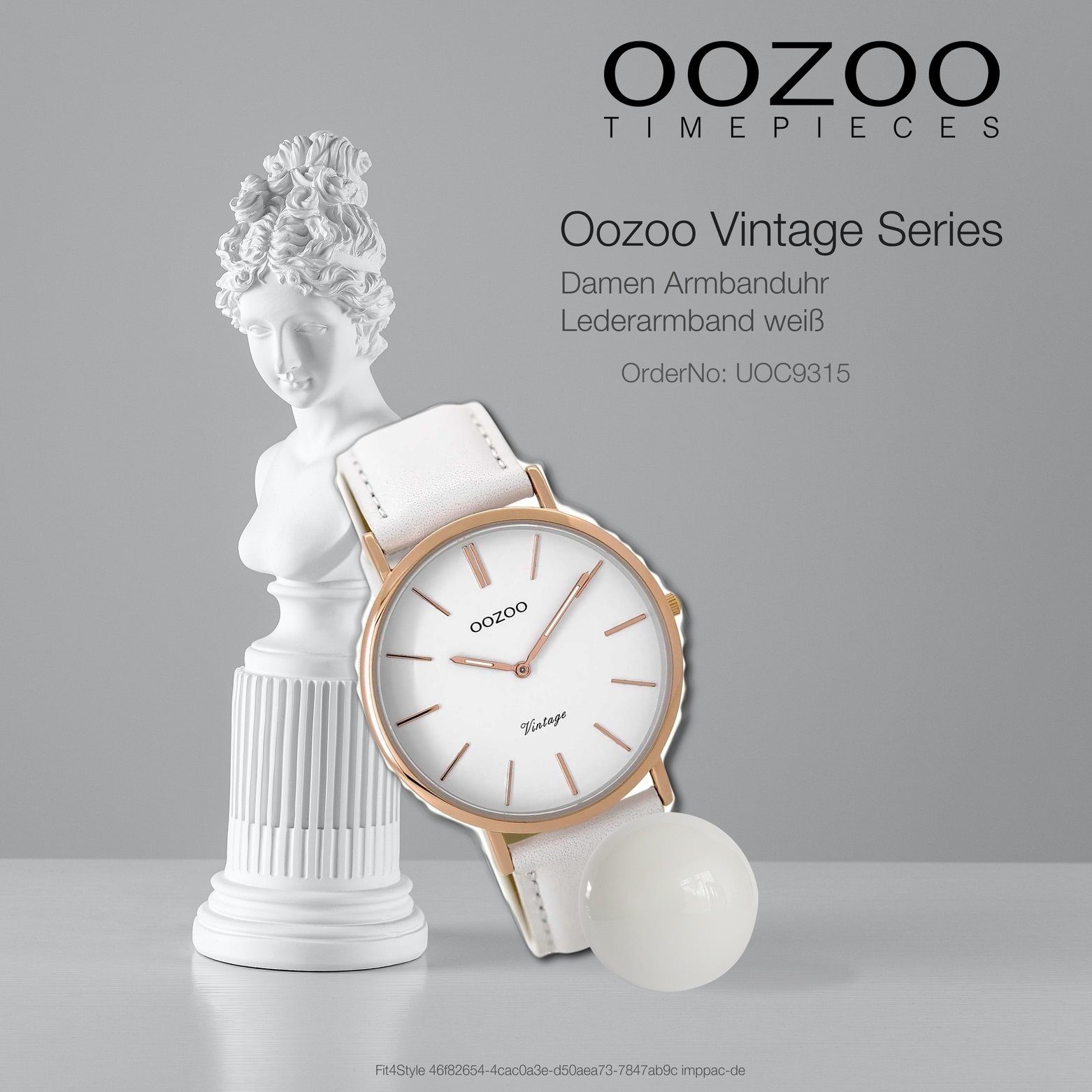 (ca. groß Lederarmband Quarzuhr 40mm), weiß, OOZOO rund, Fashion Armbanduhr Damen weiß, Oozoo Damenuhr