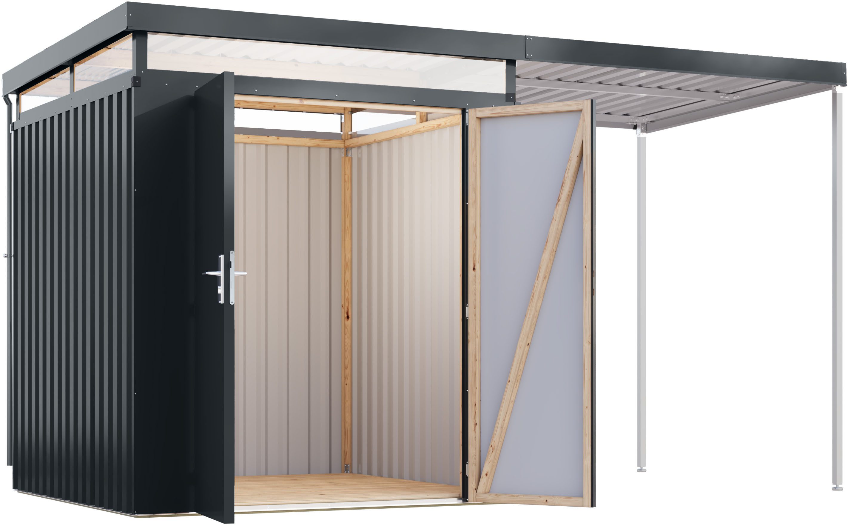 Karibu Gerätehaus Titanium 2 SET mit Anbaudach, BxT: 414x209 cm, Made in Germany