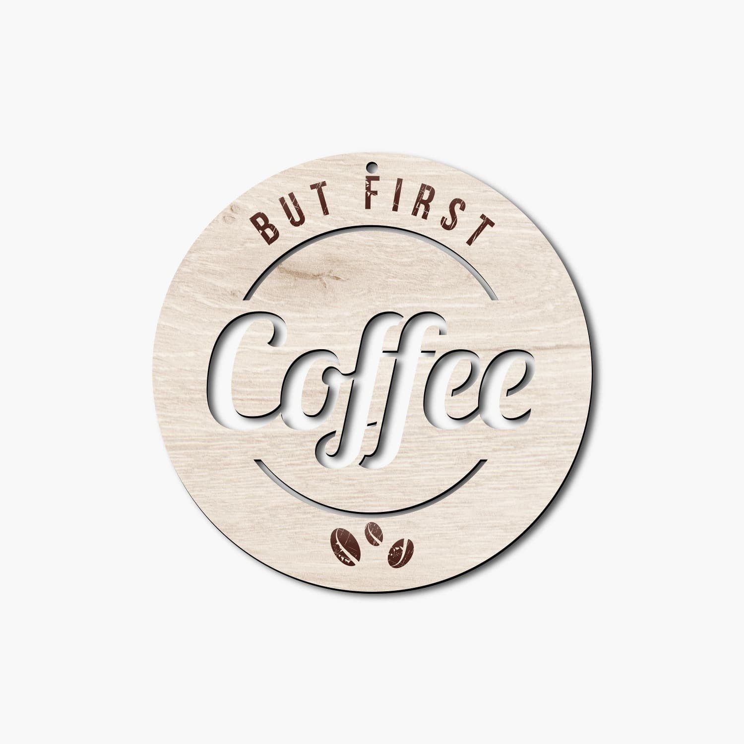 Namofactur Dekohänger Hängedeko 'But first Coffee' Holz Schild rund Gravur Holzbild Kaffee, Tischdeko Cafe Spruch, Deko Küche, Wohnzimmer zum Aufhängen