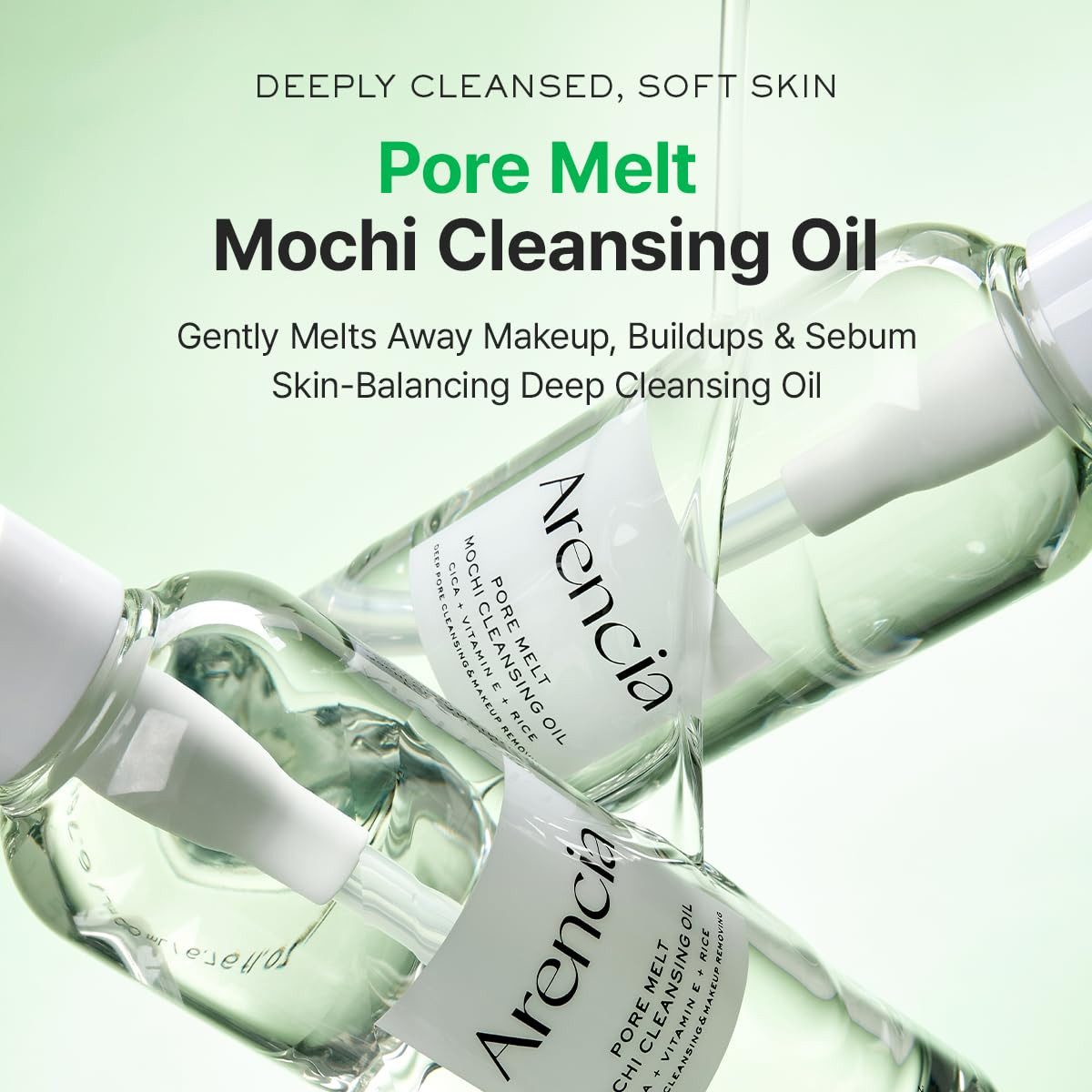 Arencia Gesichts-Reinigungsöl Pore Melt Mochi Cleansing Oil 200ml Reinigungsöl – entfernt Make-up, SPF und Talg, Öl-zu-Milch-Emulsion, mit Reis-Aminosäuren, Vitamin E