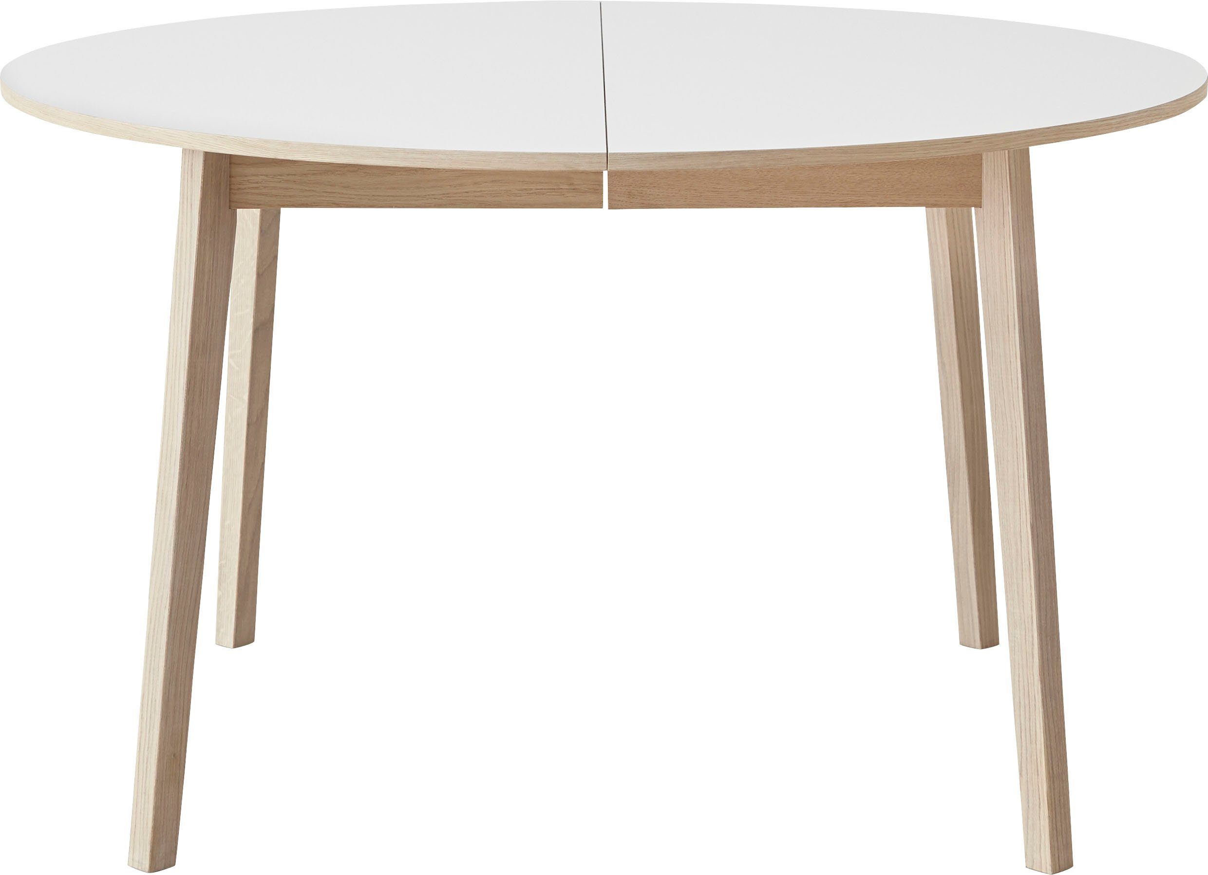 Hammel Furniture Esstisch Basic by Hammel Single, Ø130/228 cm, Gestell aus Massivholz, inklusive 2 Einlegeplatten Weiß/Naturfarben