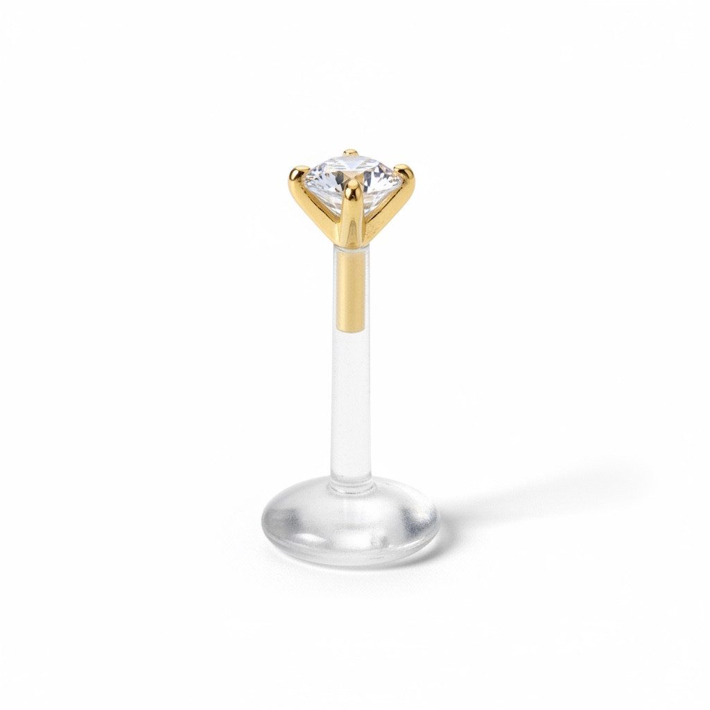 Karisma Schmuck Nasenpiercing Lippenpiercing PTFE Push Labret – Herz Aufsatz aus Echtgold 750, (18 Karat), Tragus Helix
