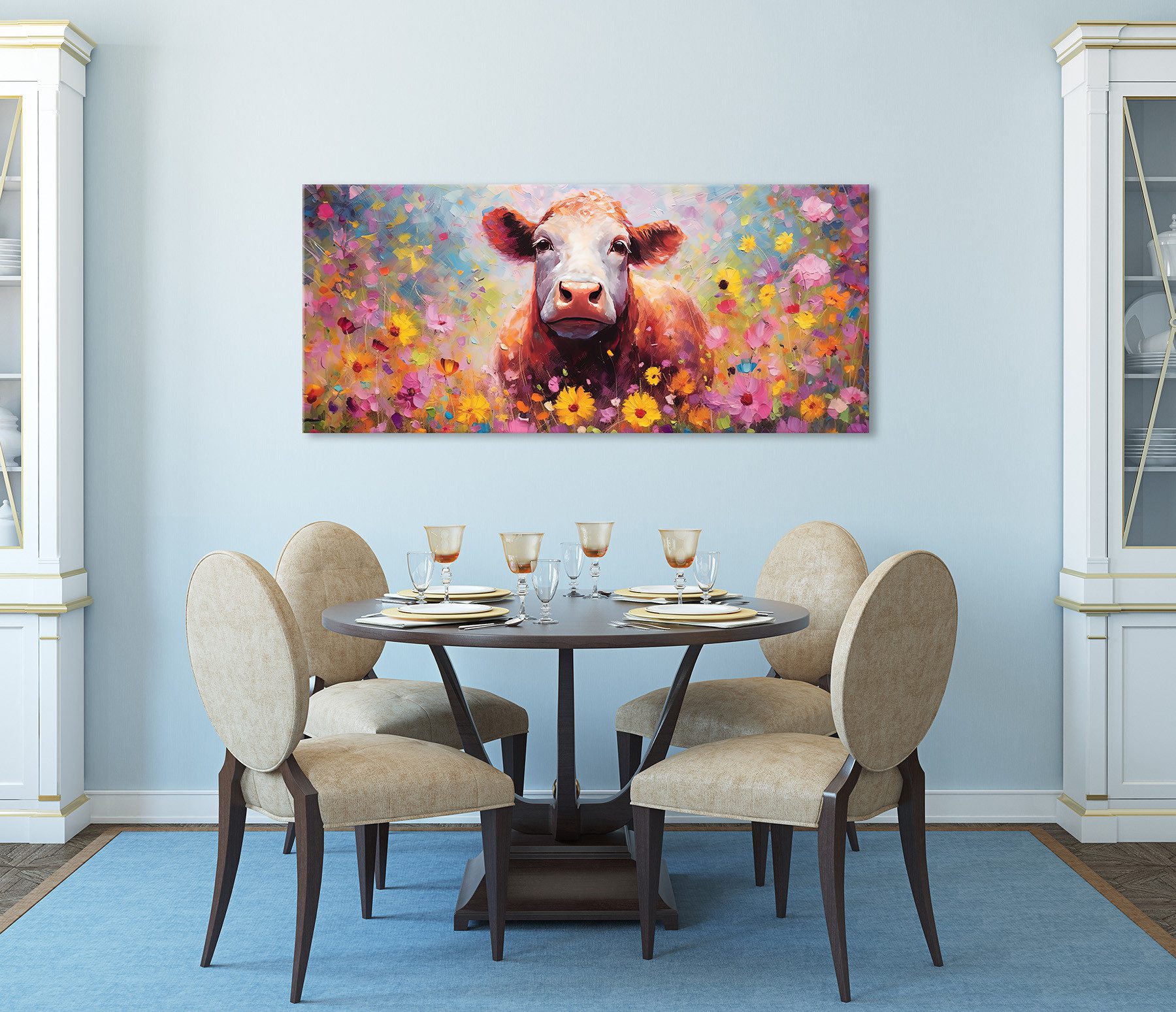 Bönninghoff Leinwandbild Wandbild BUNTE KUH 60x140 cm – Leinwandbild Keilrahmen Deko modern, Blumen, Kuh, Kühe (1 St), auf Keilrahmen gespannt – Bild 5 von 5