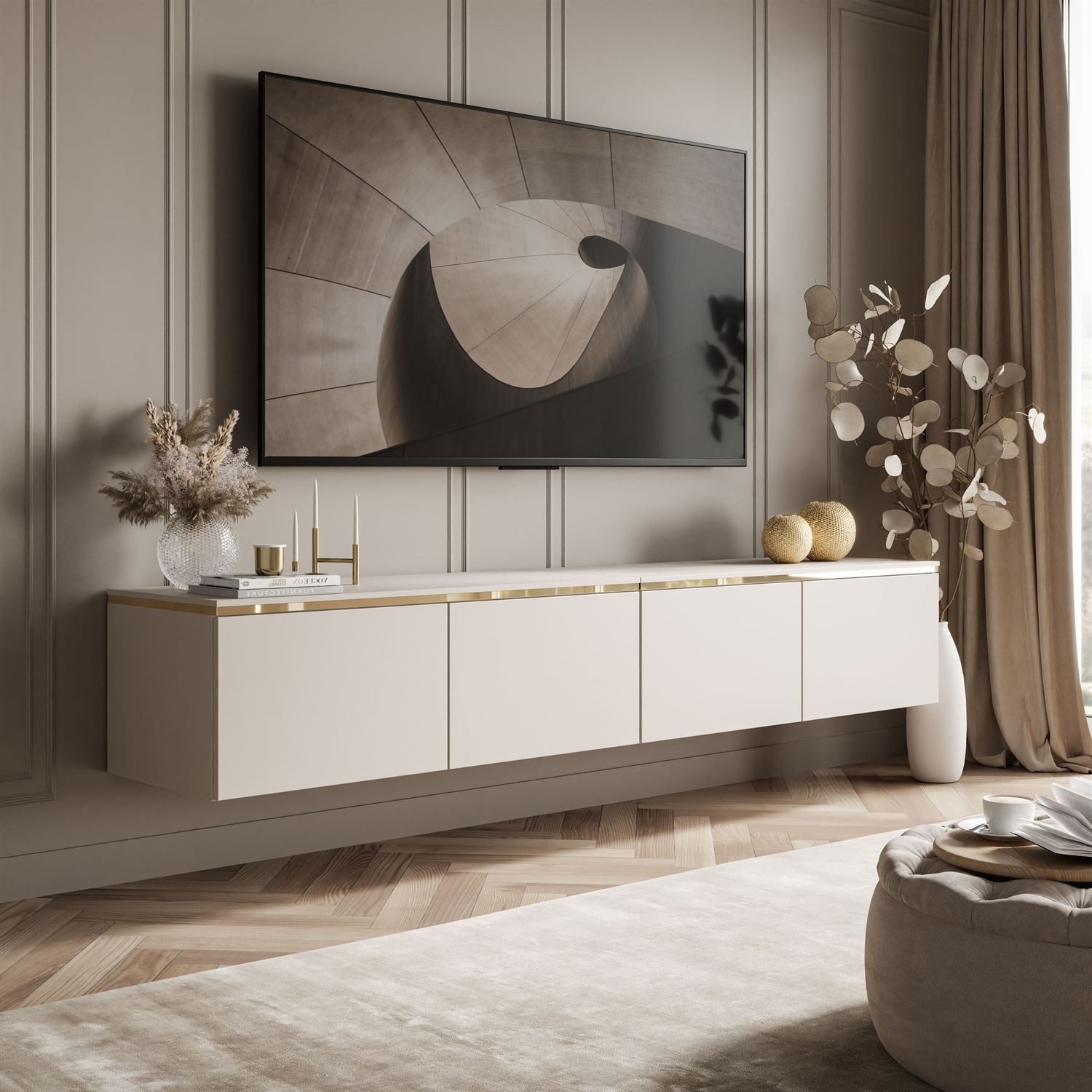 ALLHOUSE24 TV-Schrank NELLY 200 cm KASCHMIR Hängendes TV Lowboard mit LED B günstig online kaufen