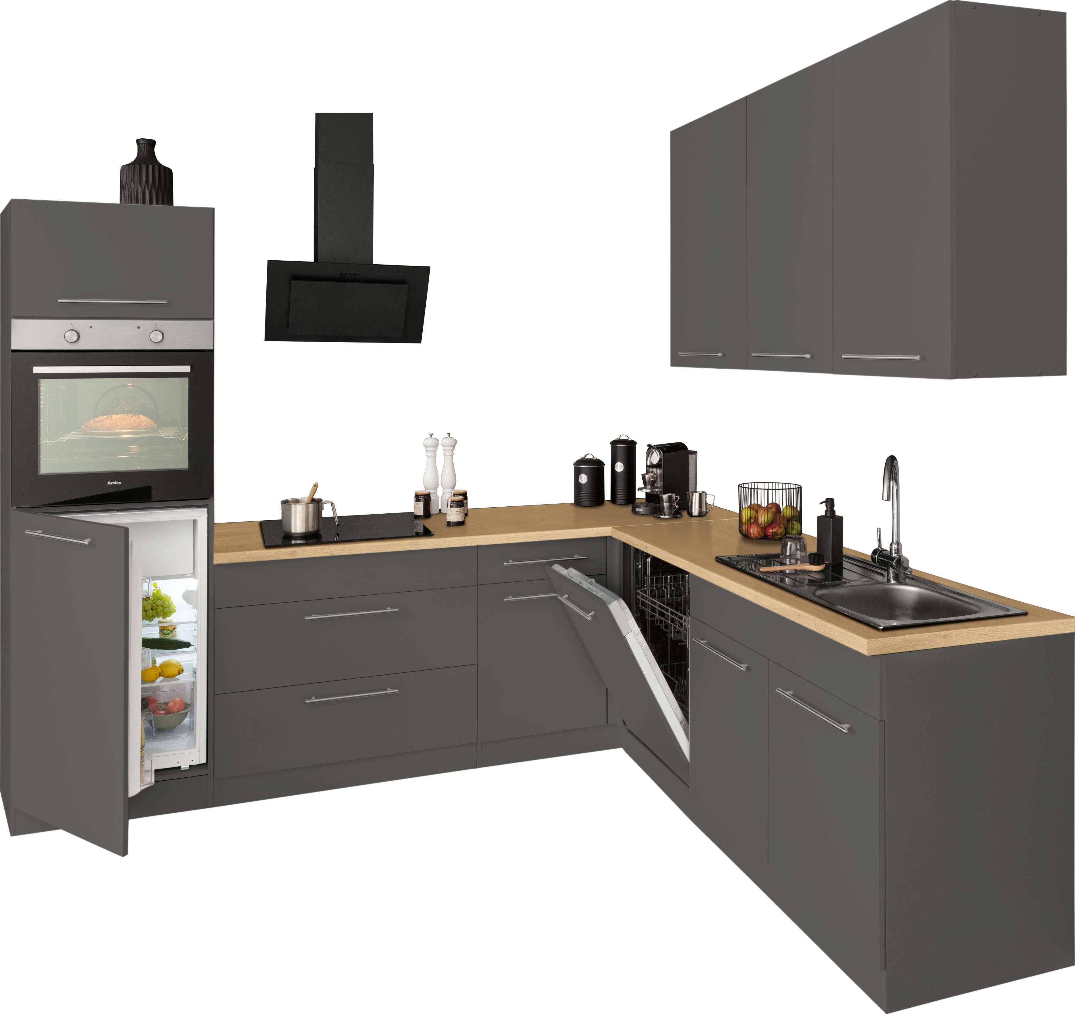 wiho Küchen Winkelküche anthrazit Stellbreite mit cm 220 E-Geräten, | x Unna, Anthrazit 260
