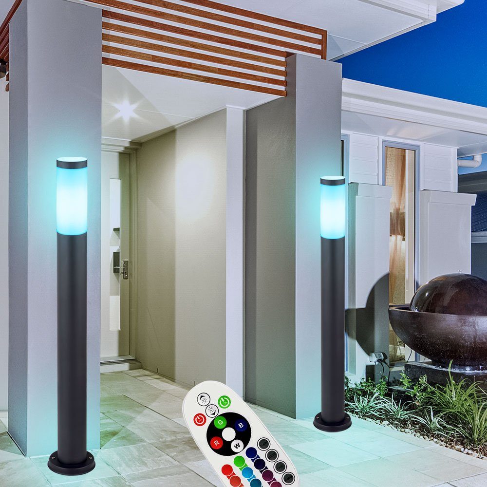 Steh ANTHRAZIT Fernbedienung Set 2er etc-shop LED Farbwechsel, Außen Außen-Stehlampe, Leuchte Garten inklusive, Warmweiß, Außen lampe Leuchtmittel