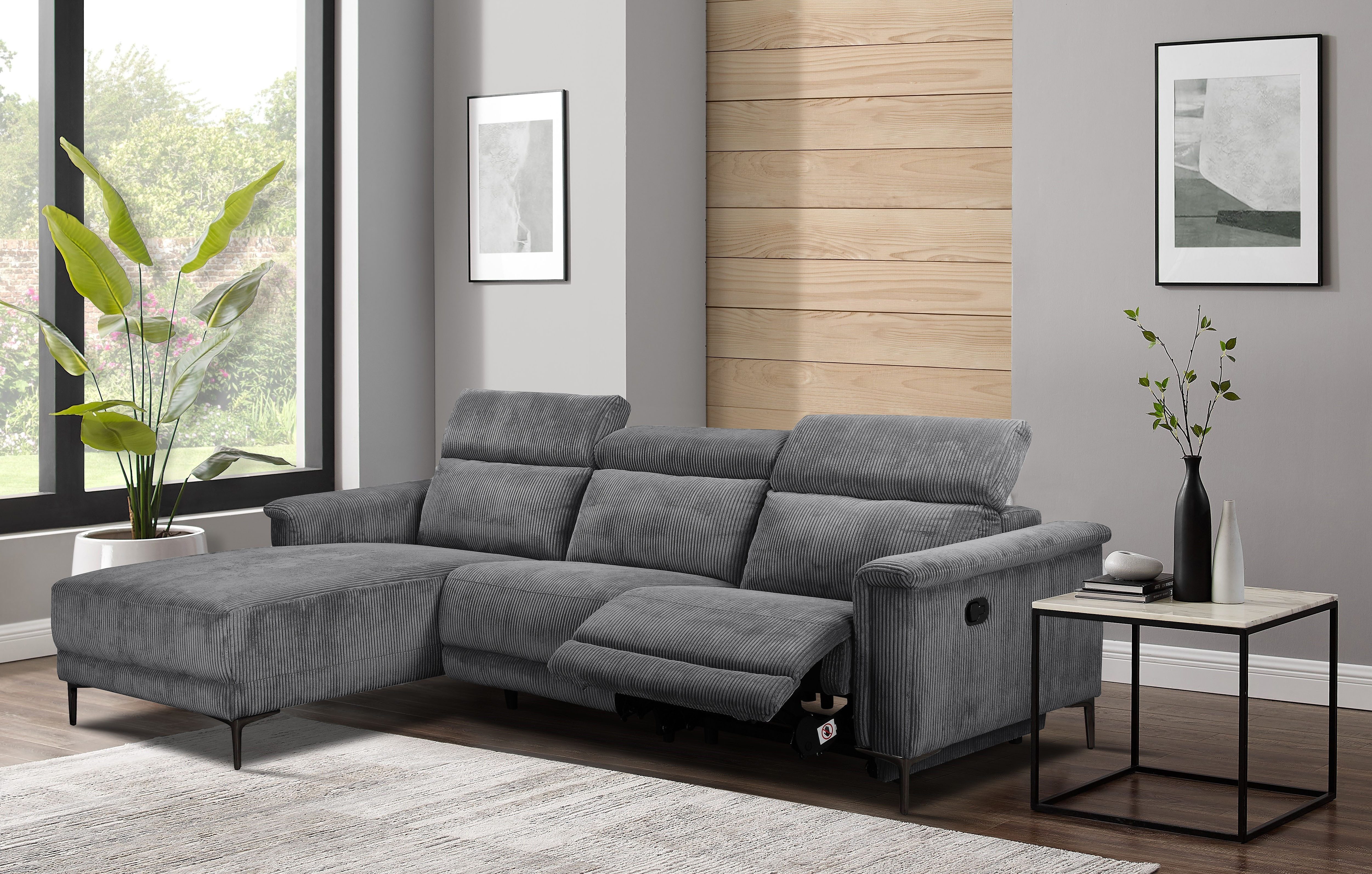 OTTO home Ecksofa LUND Cord, L-Form, 261 cm, man. o. elektr. Relaxfunktion (mit USB-A), mit USB A-Anschluss bei elektrischer Variante und Kopfteilverstellung