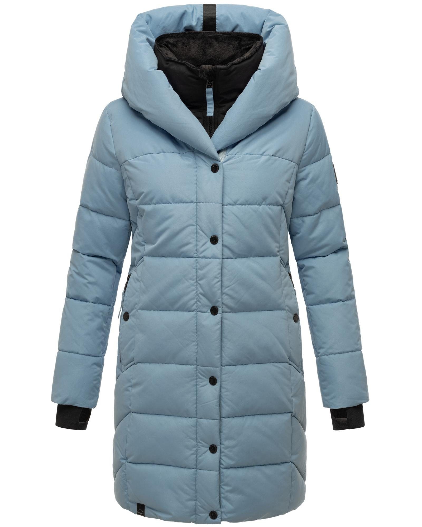 Navahoo Steppmantel Knutschilein Stylischer Damenmantel Fleece-Kragen rauchblau abnehmbarem mit