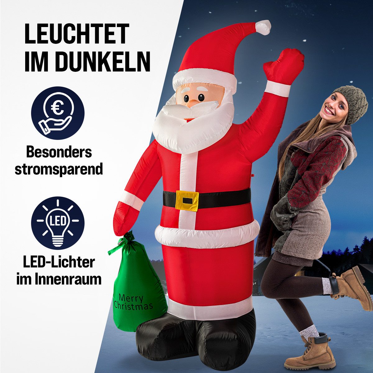 monzana Weihnachtsmann, Aufblasbarer XL 180cm LED Beleuchtet Befestigungsmaterial IP44 Außen