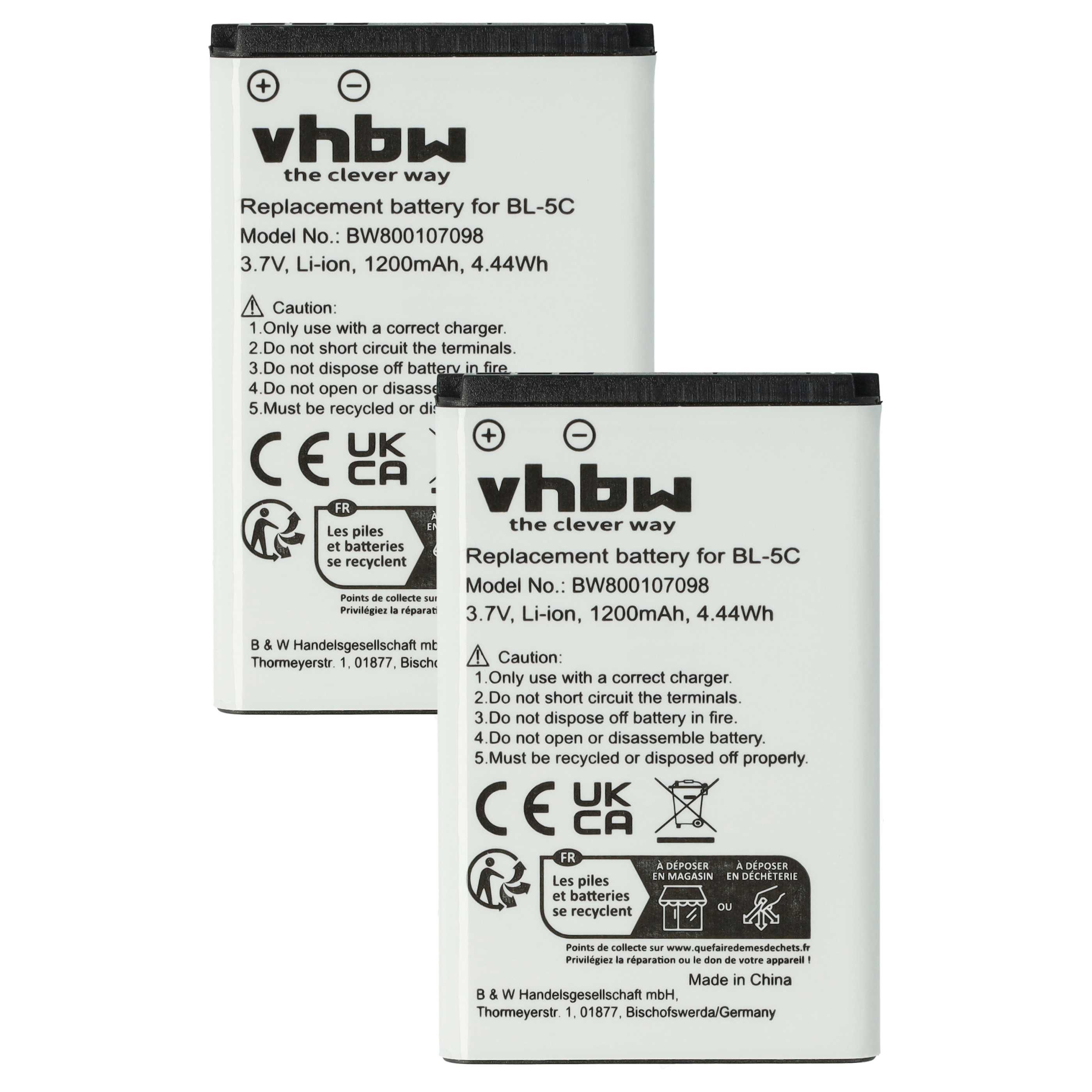 vhbw kompatibel mit Nokia 6680, 6670, 6820, C1-01, 6681, C1, 7600, 6822, Smartphone-Akku Li-Ion 1200 mAh (3,7 V)