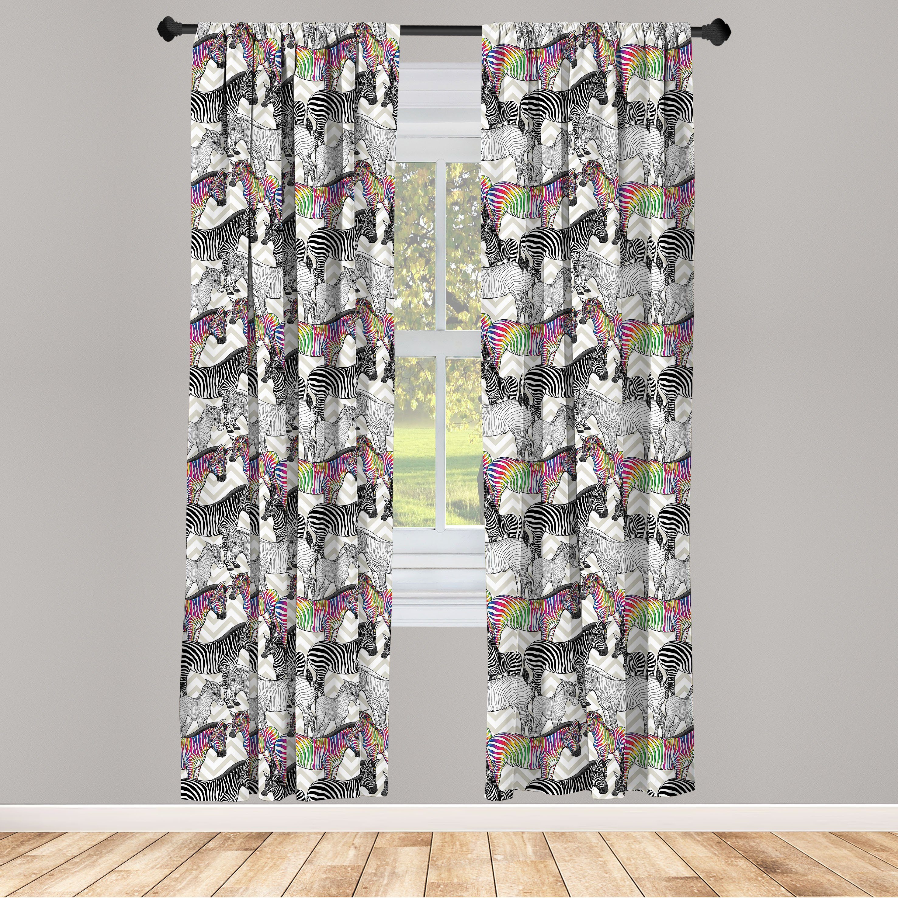 Gardine Vorhang für Wohnzimmer Schlafzimmer Dekor, Abakuhaus, Microfaser, Regenbogen Zebra Funky Tier Chevrons
