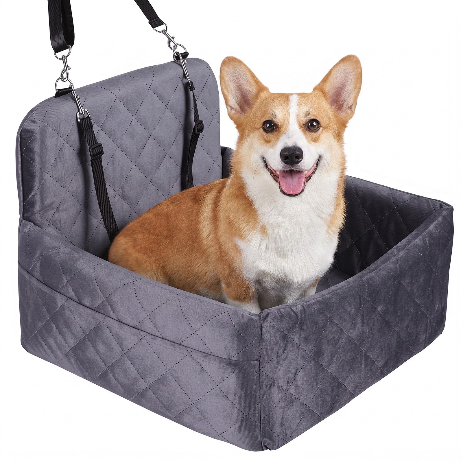Rutaqian Hunde-Autositz Hunde-Autositz Rückbank, 2-in-1 Hundebett, Leine, für kleine Hunde, 41 × 45 × 36 cm, mit Sicherheitsleine & praktischer Seitentasche