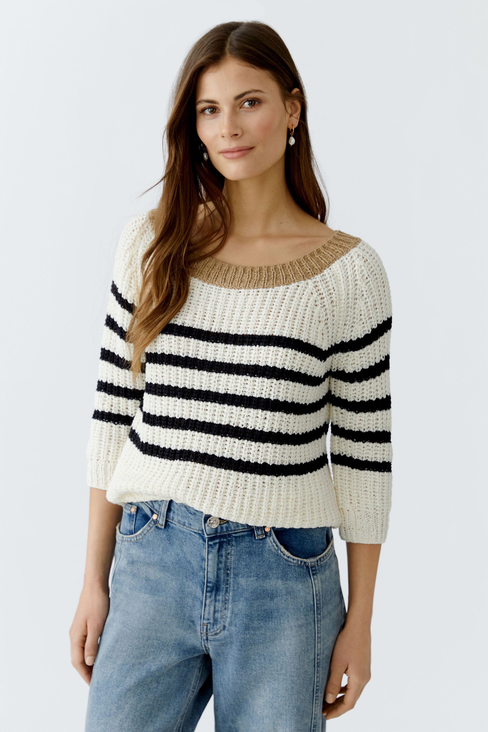 Oui Rundhalspullover Pullover Bändchengarn günstig online kaufen