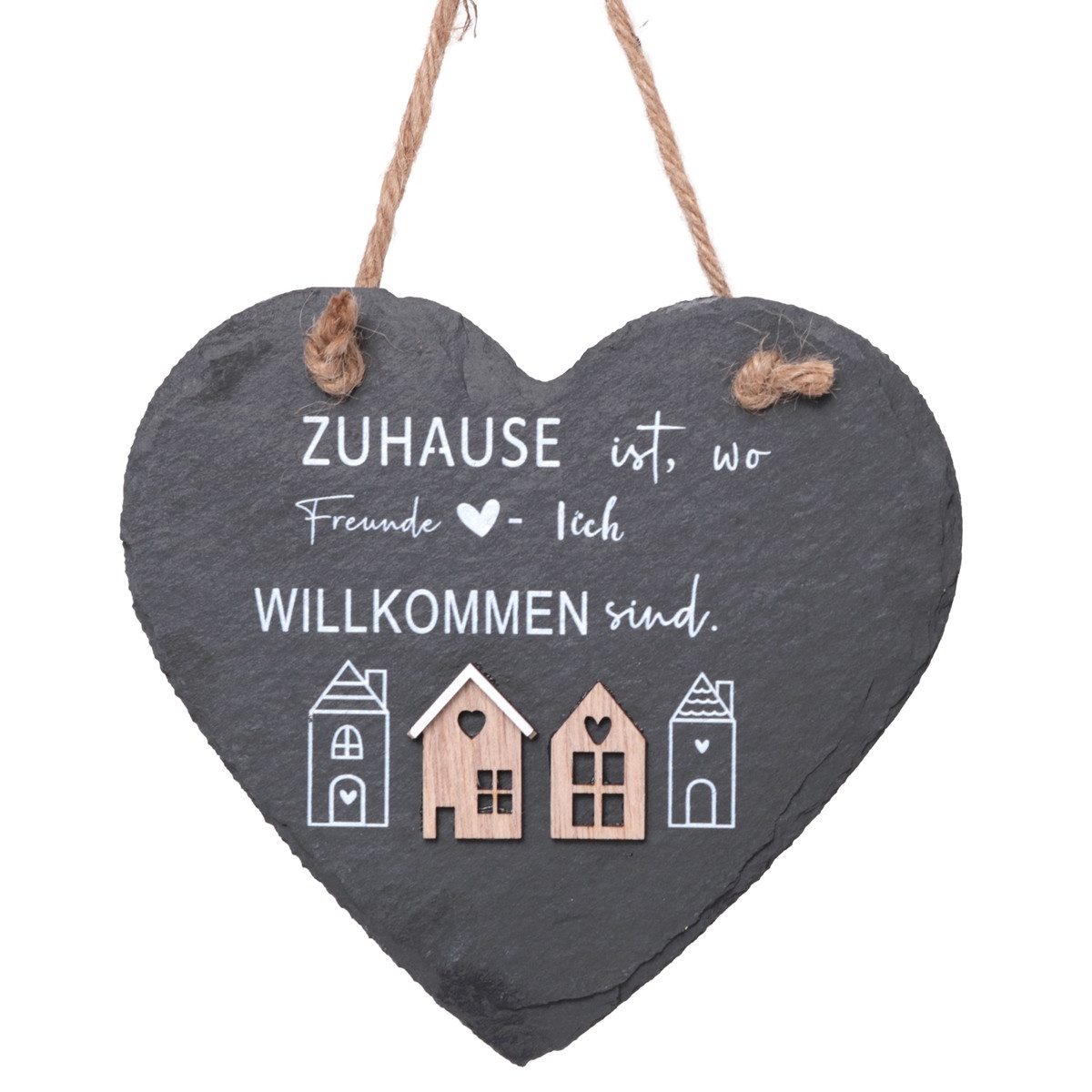 finehomegarden Wanddekoobjekt Schiefer Herzanhänger 2er Set 15 cm mit Spruch Dekorative Herzhänger (Set, 2 St., 2er-Set), aus Schiefer für Haus, Garten und Eingangsbereich